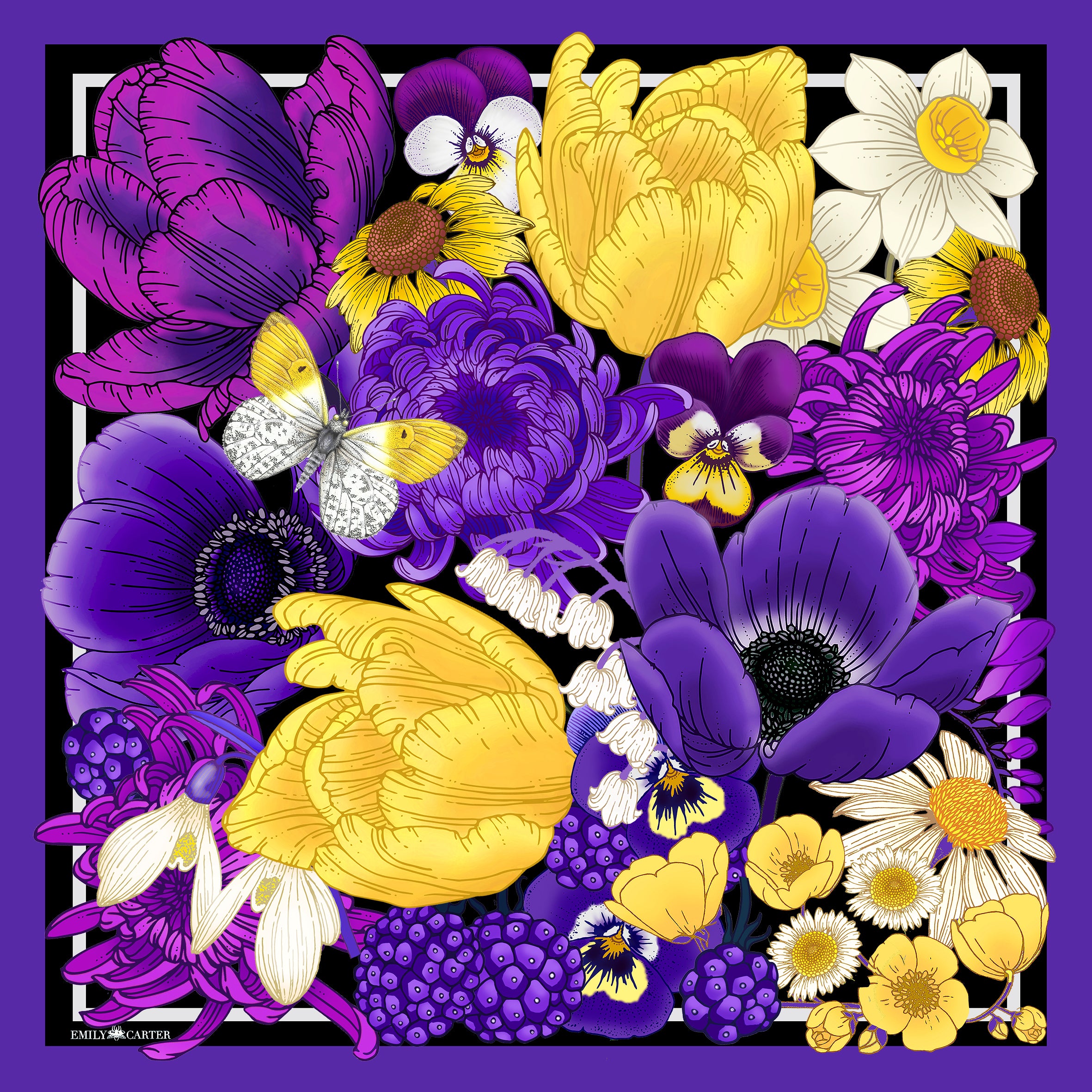 The Violet & Blackberry Silk Scarf | 90x90cm [Preorder]