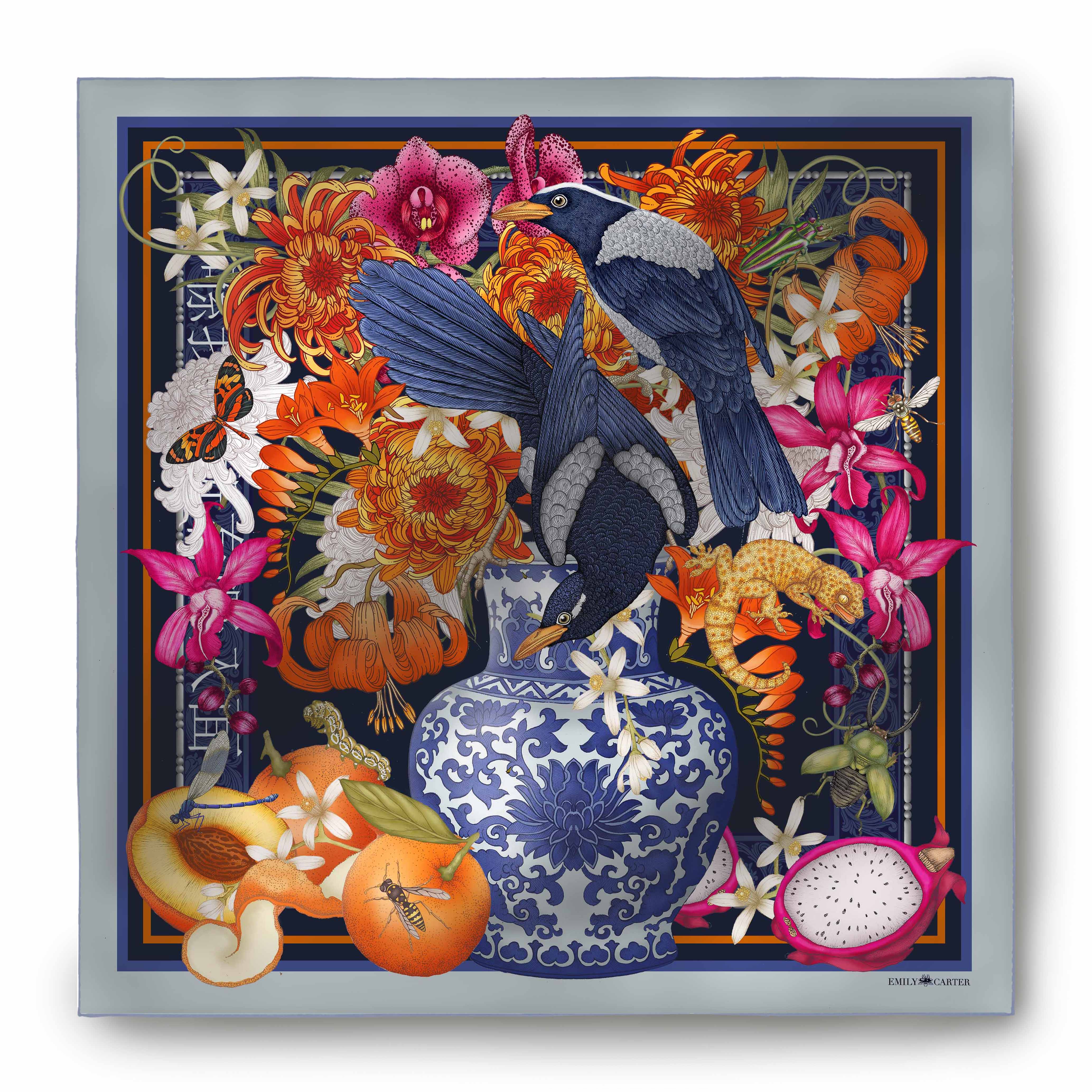 The Oriental Still Life Silk Scarf | 90x90cm