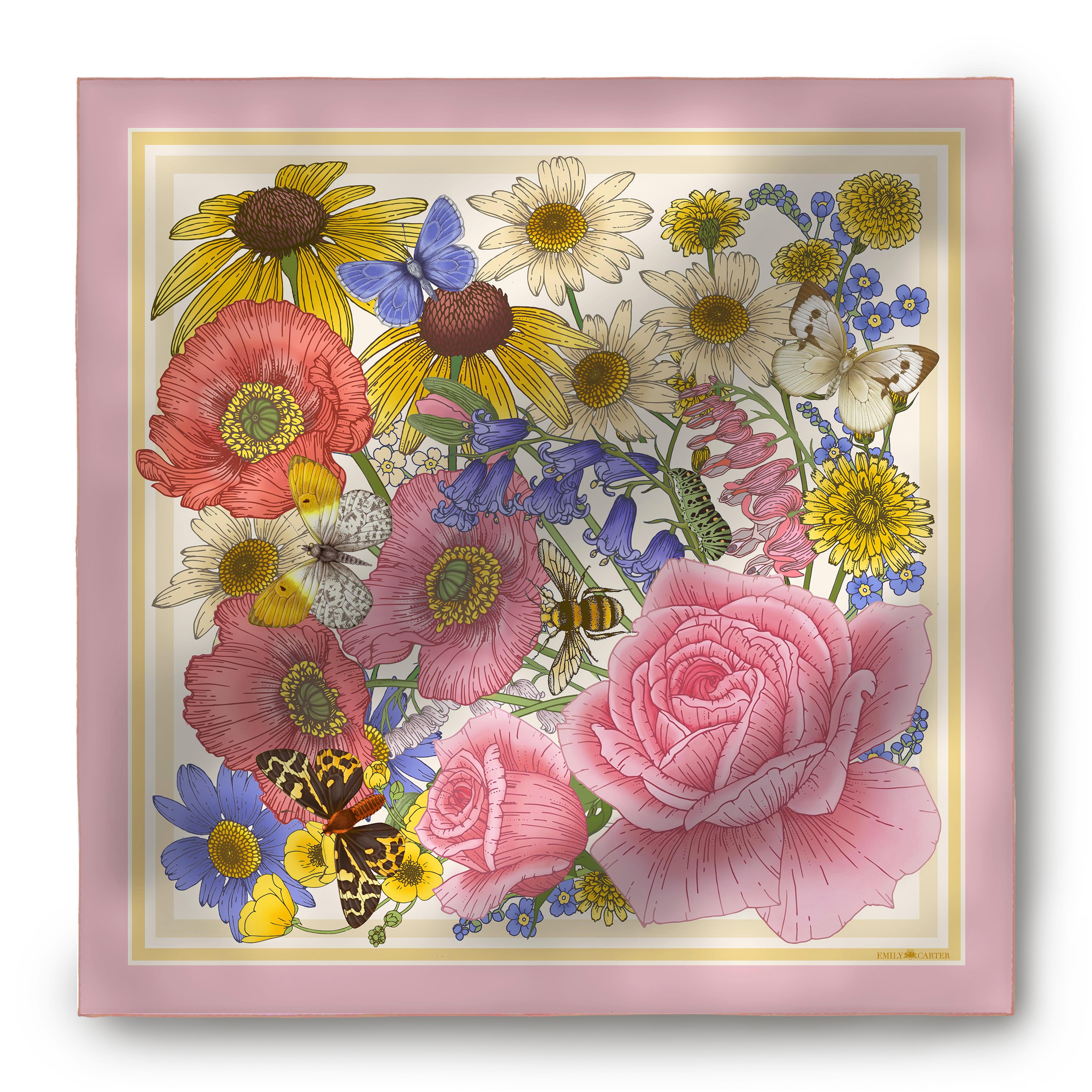 The Rose & Bluebell Silk Scarf | 90x90cm