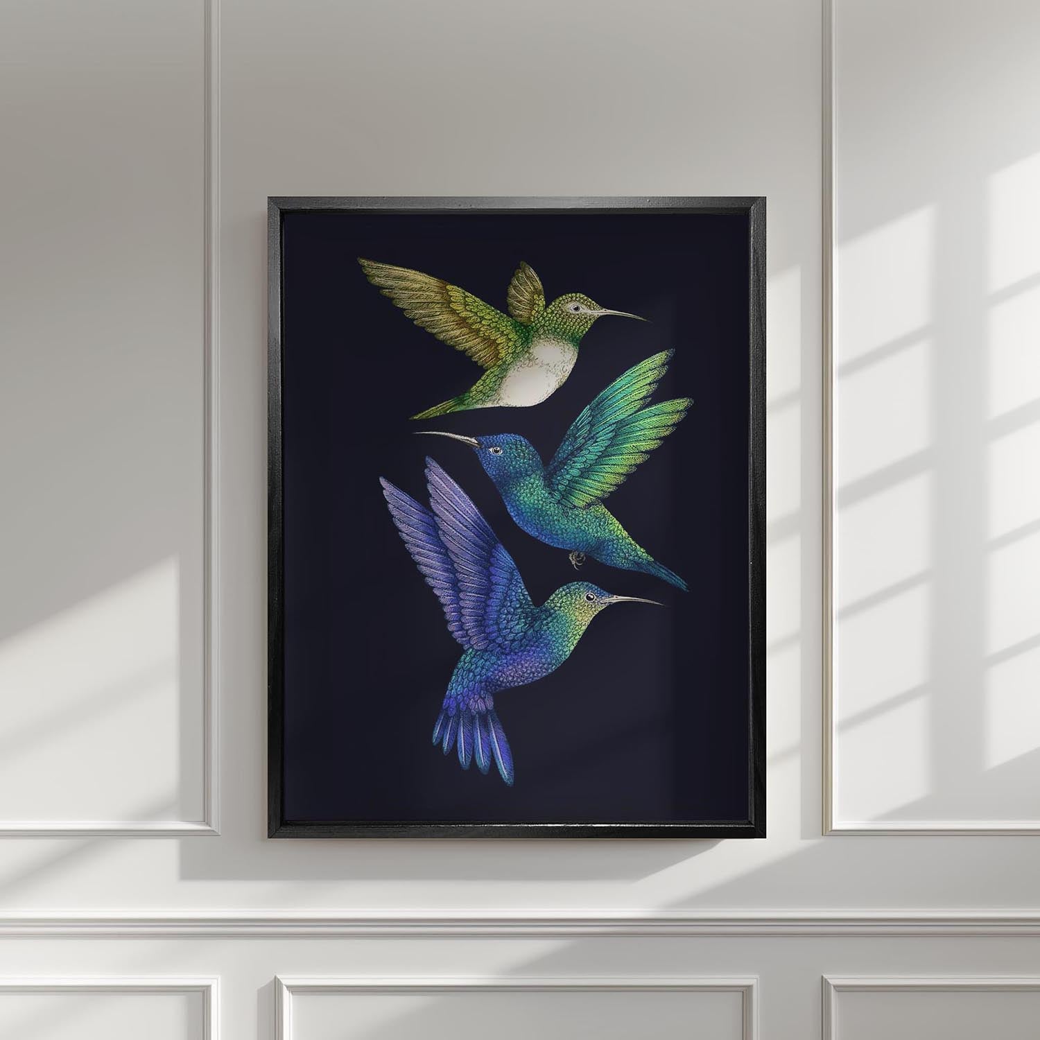 'Antique Hummingbirds II' Indigo Fine Art Print