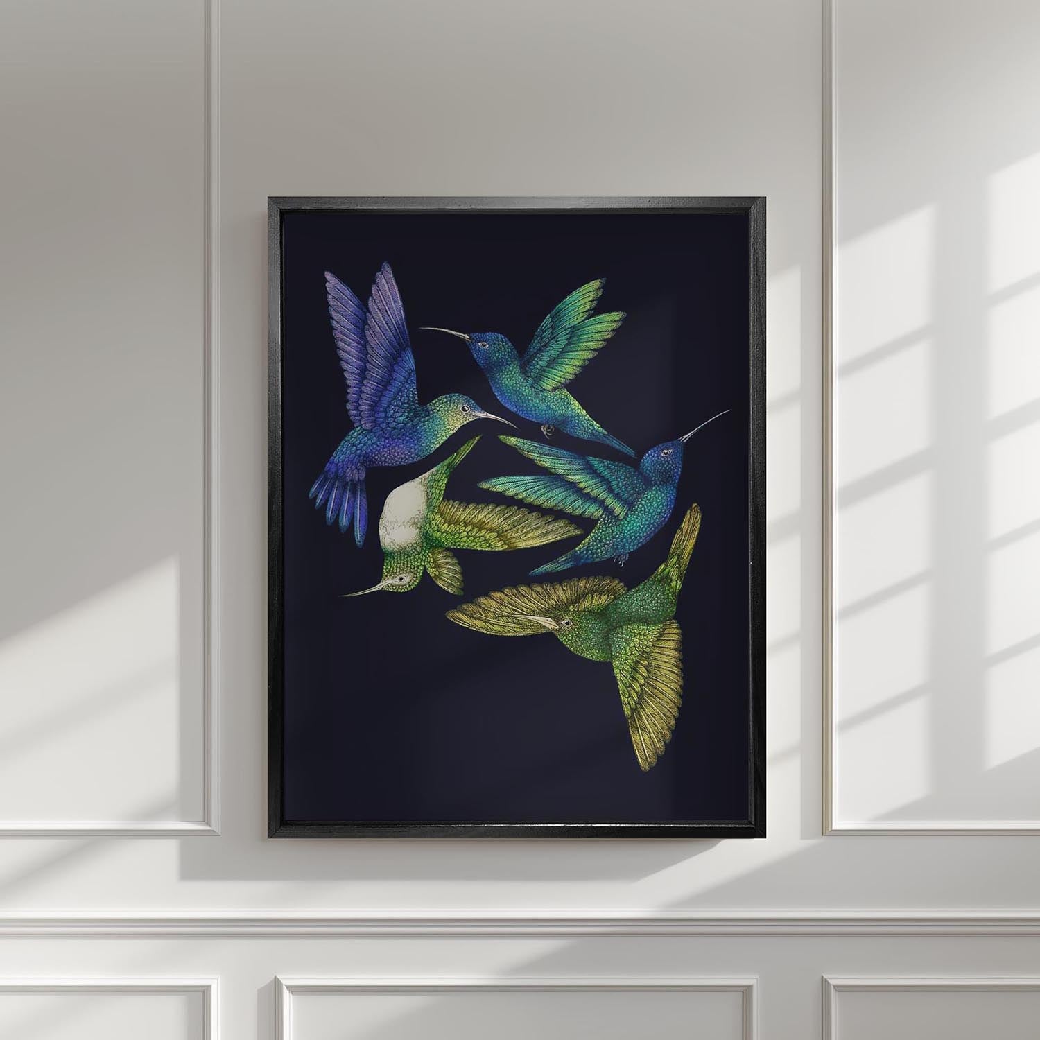 'Antique Hummingbirds I' Indigo Fine Art Print