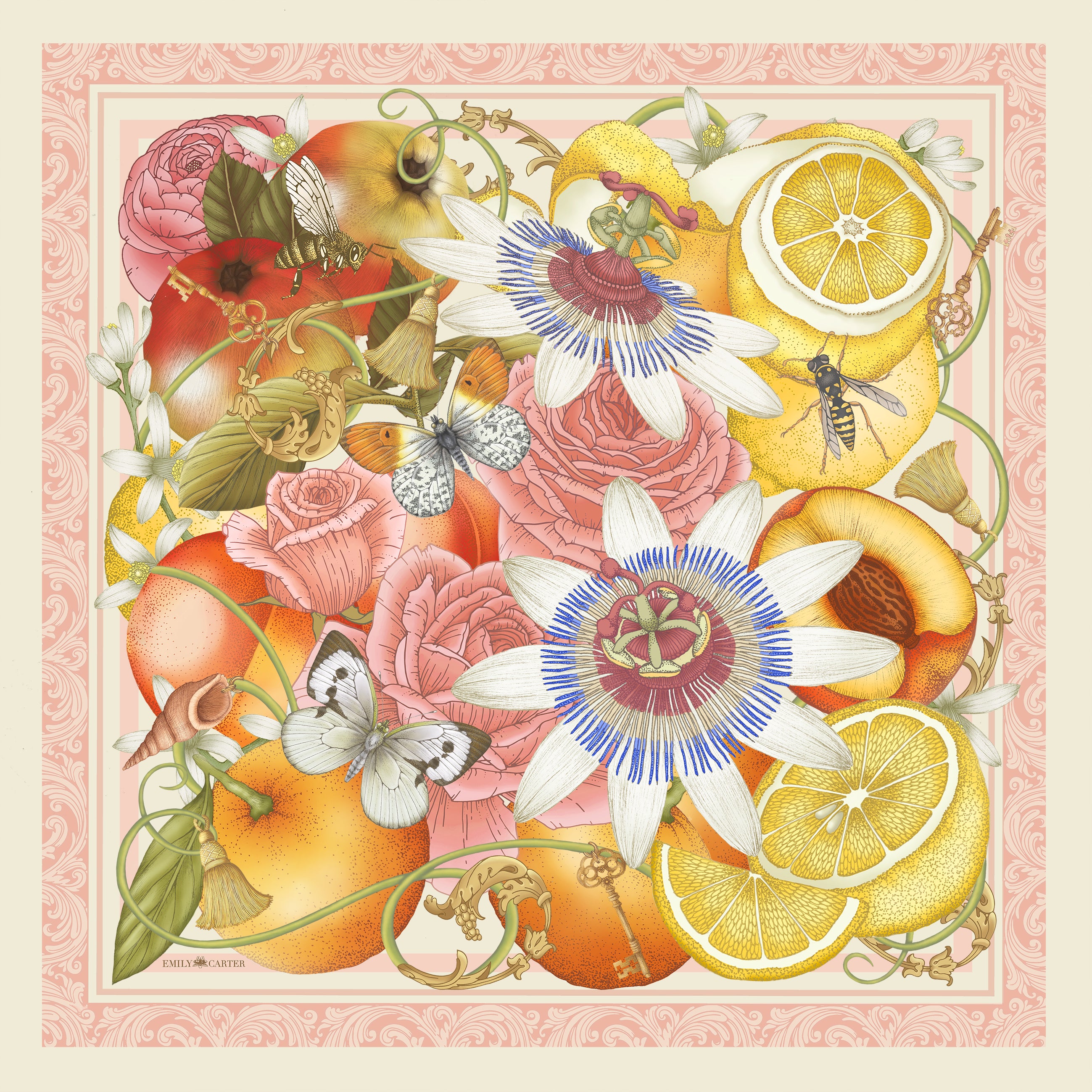 The Rose & Lemon Silk Neckerchief | 45x45cm