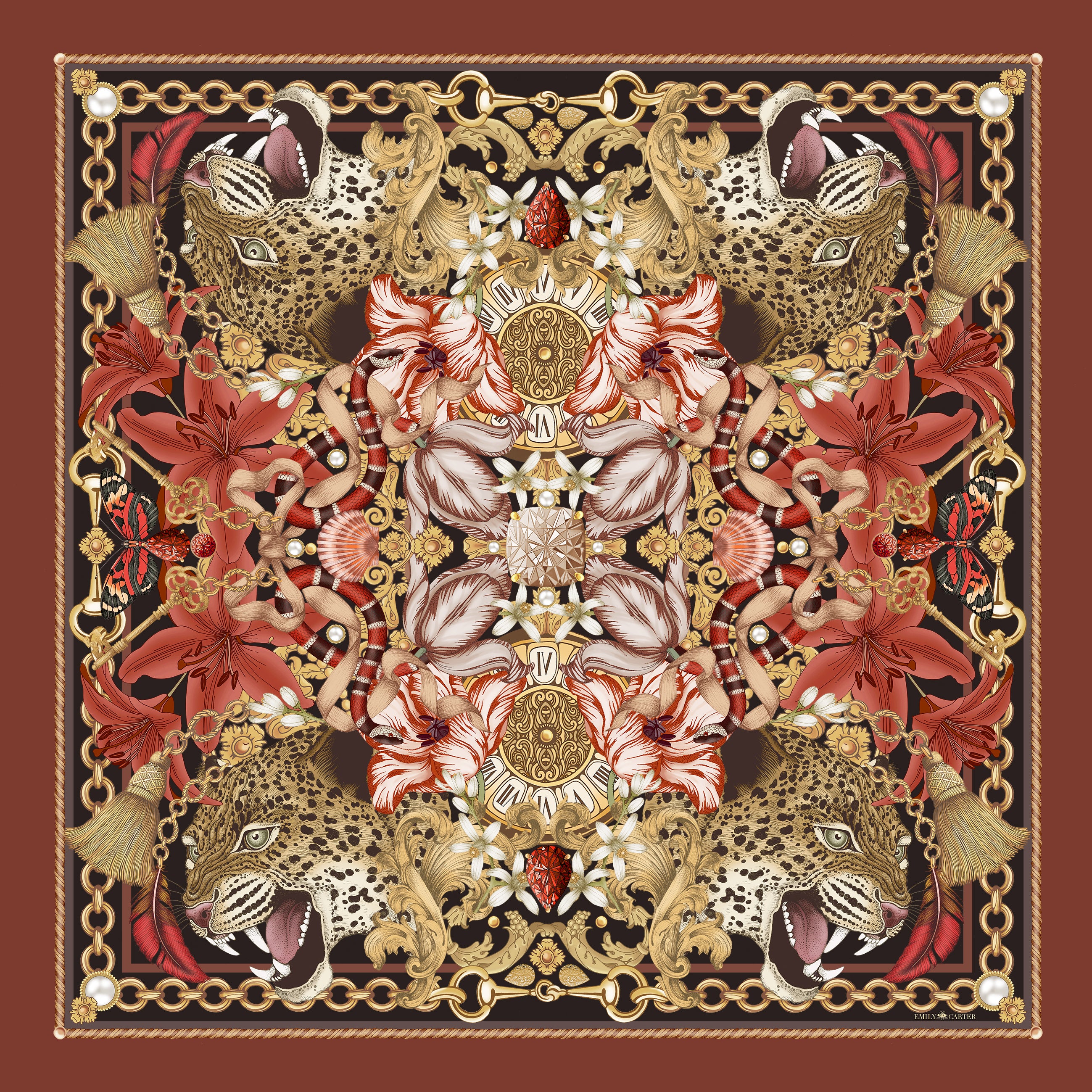 The Leopard & Tulip Silk Scarf | 90x90cm