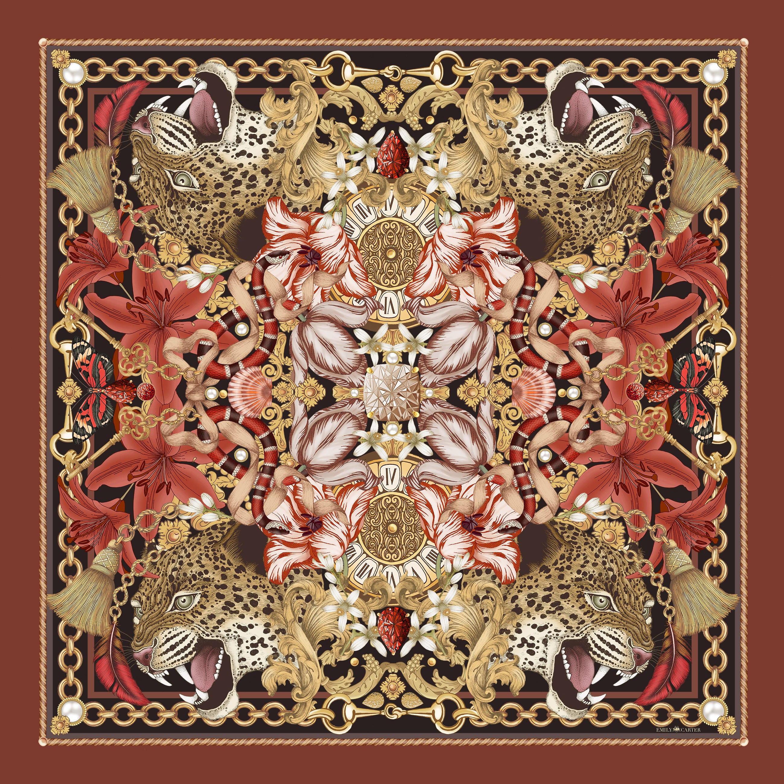 The Leopard & Tulip Silk Scarf | 90x90cm