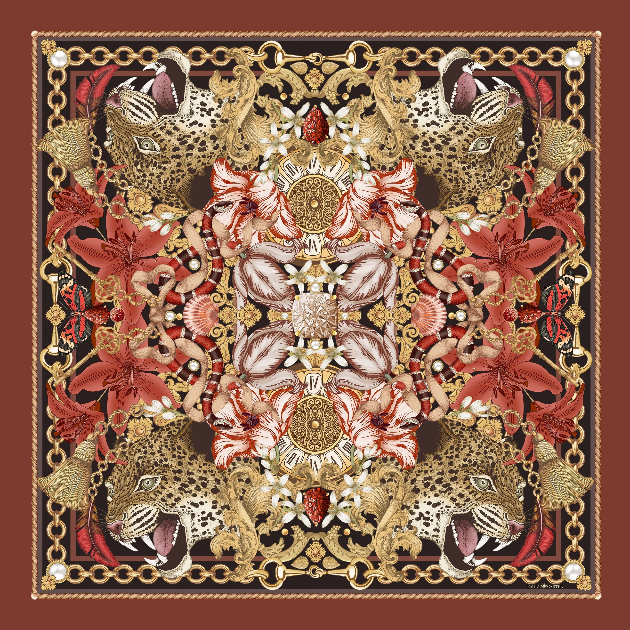 The Leopard & Tulip Scarf | Wool/Silk | 130x130cm