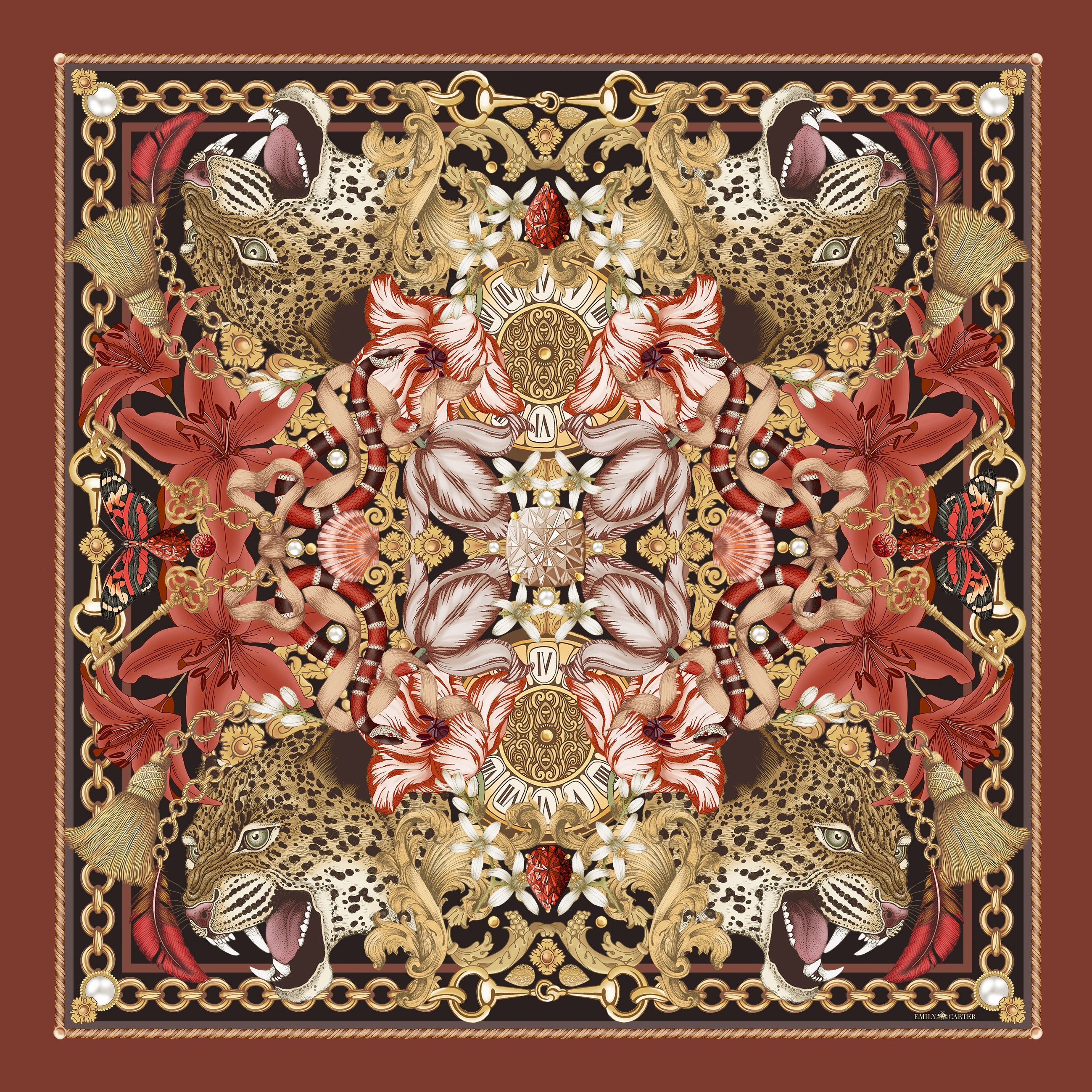 The Leopard & Tulip Scarf | Wool/Silk | 130x130cm