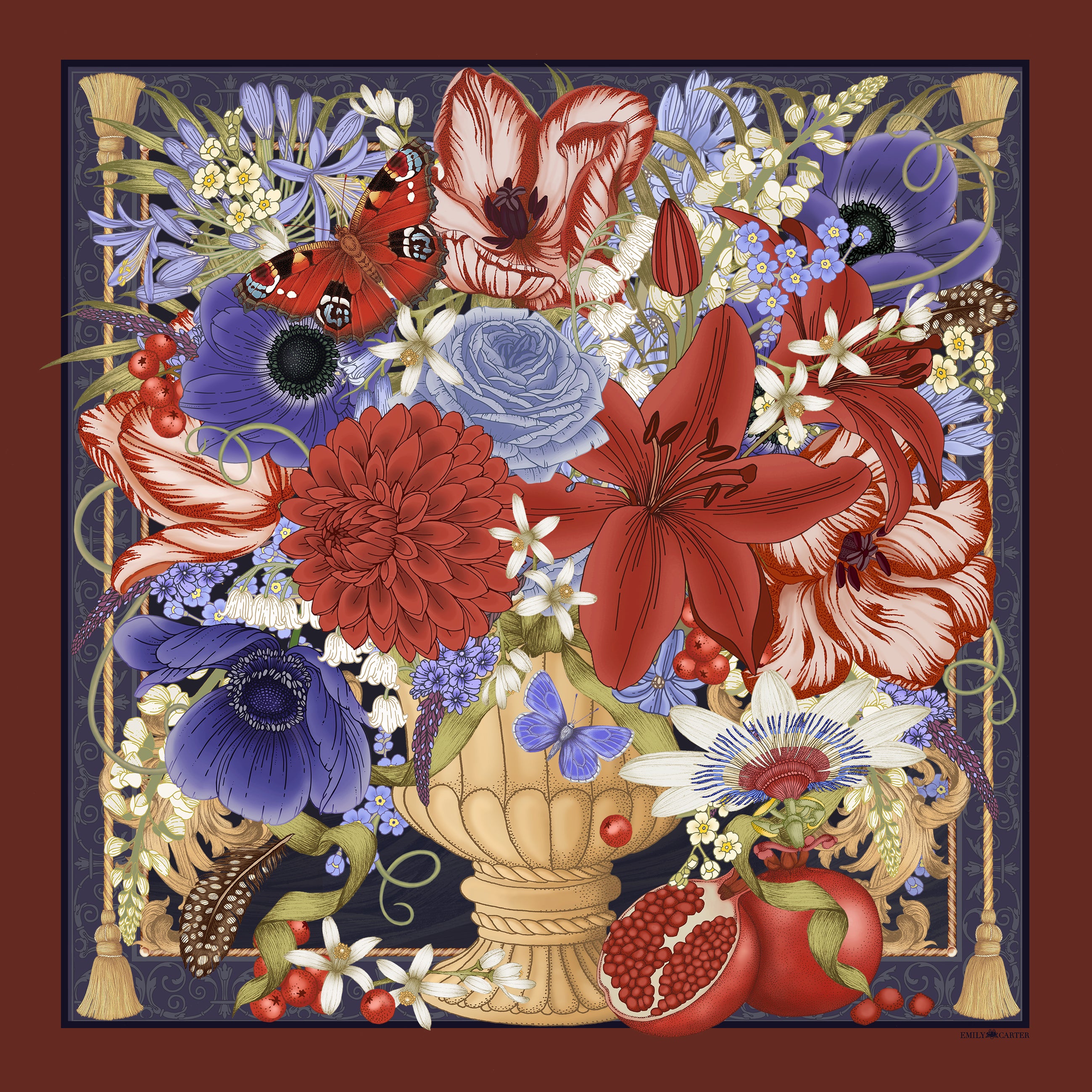 The Pomegranate Still Life Silk Scarf | 90x90cm