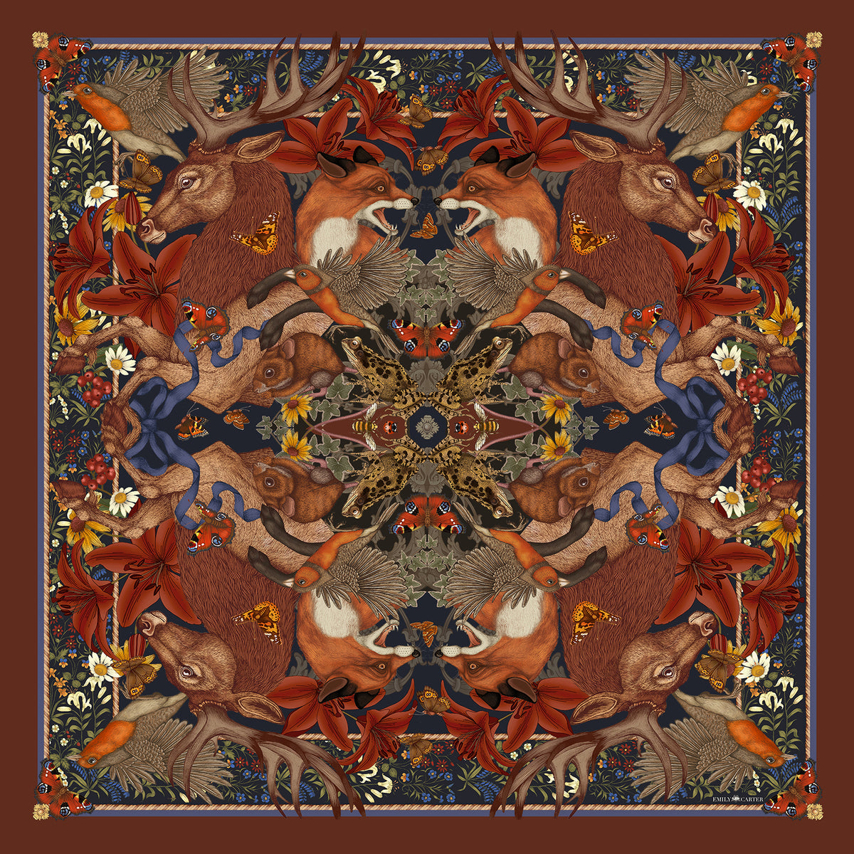 The Stag & Fox Silk Scarf | 65x65cm