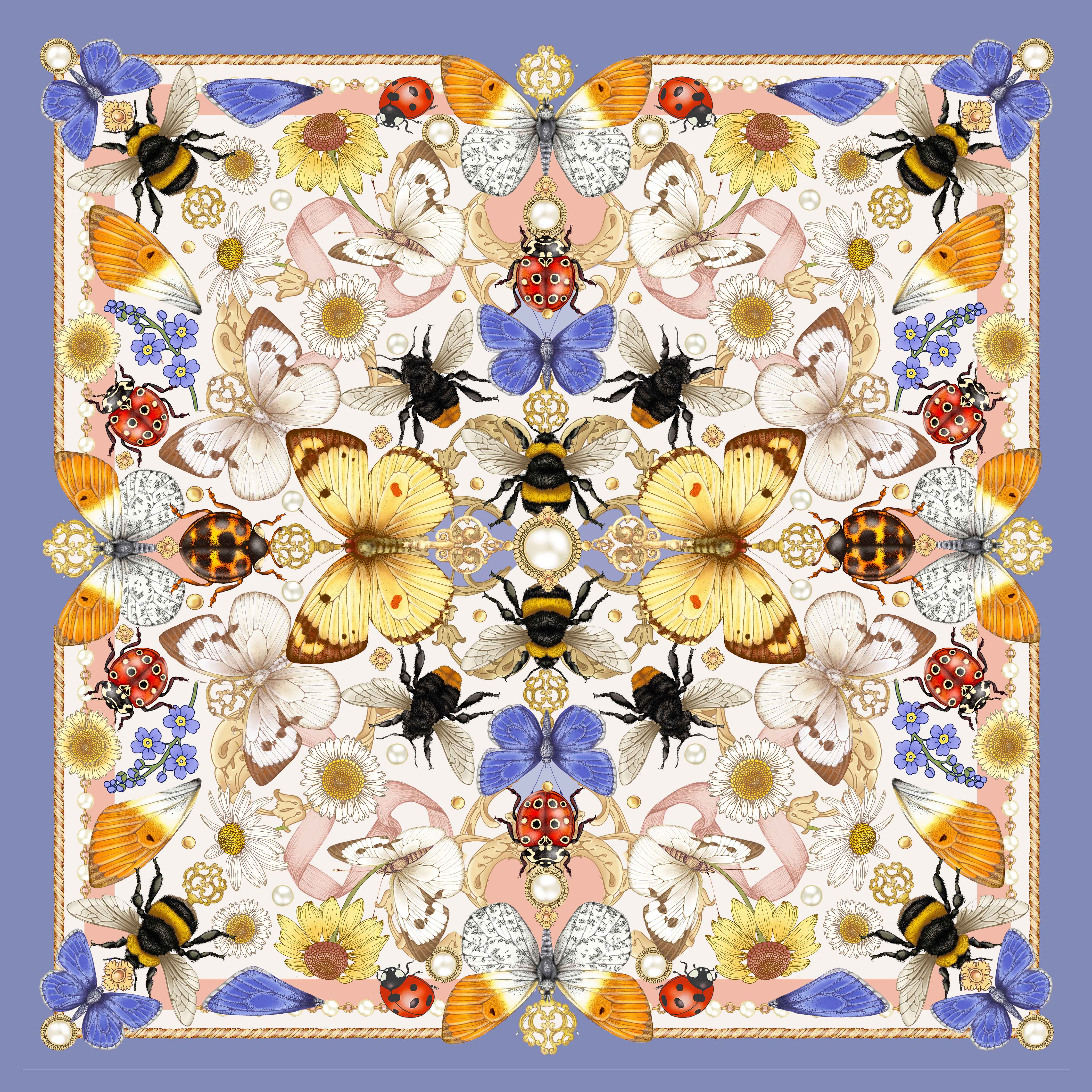 The Butterfly & Ladybird Silk Scarf | 90x90cm
