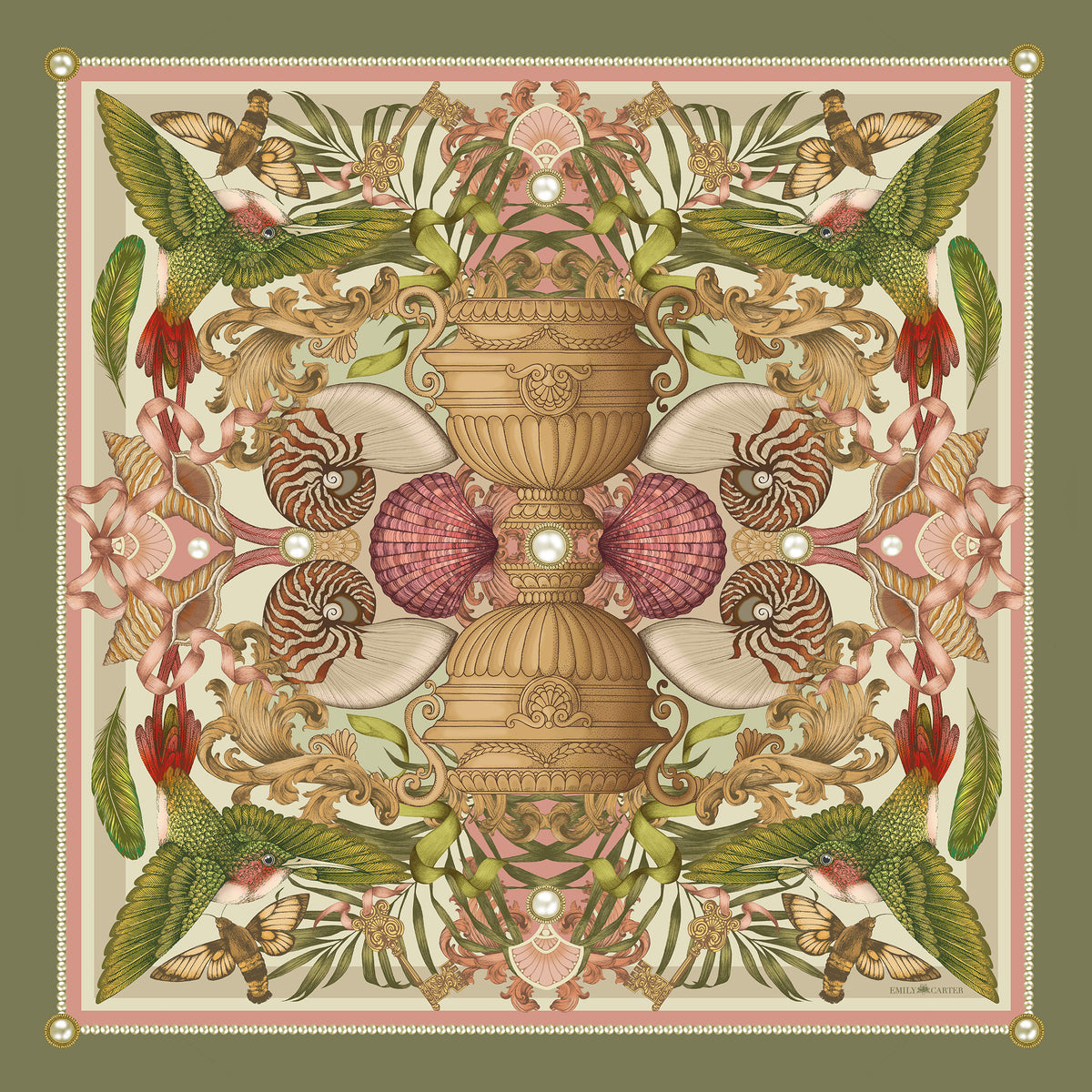 The Hummingbird & Nautilus Scarf | 65x65cm