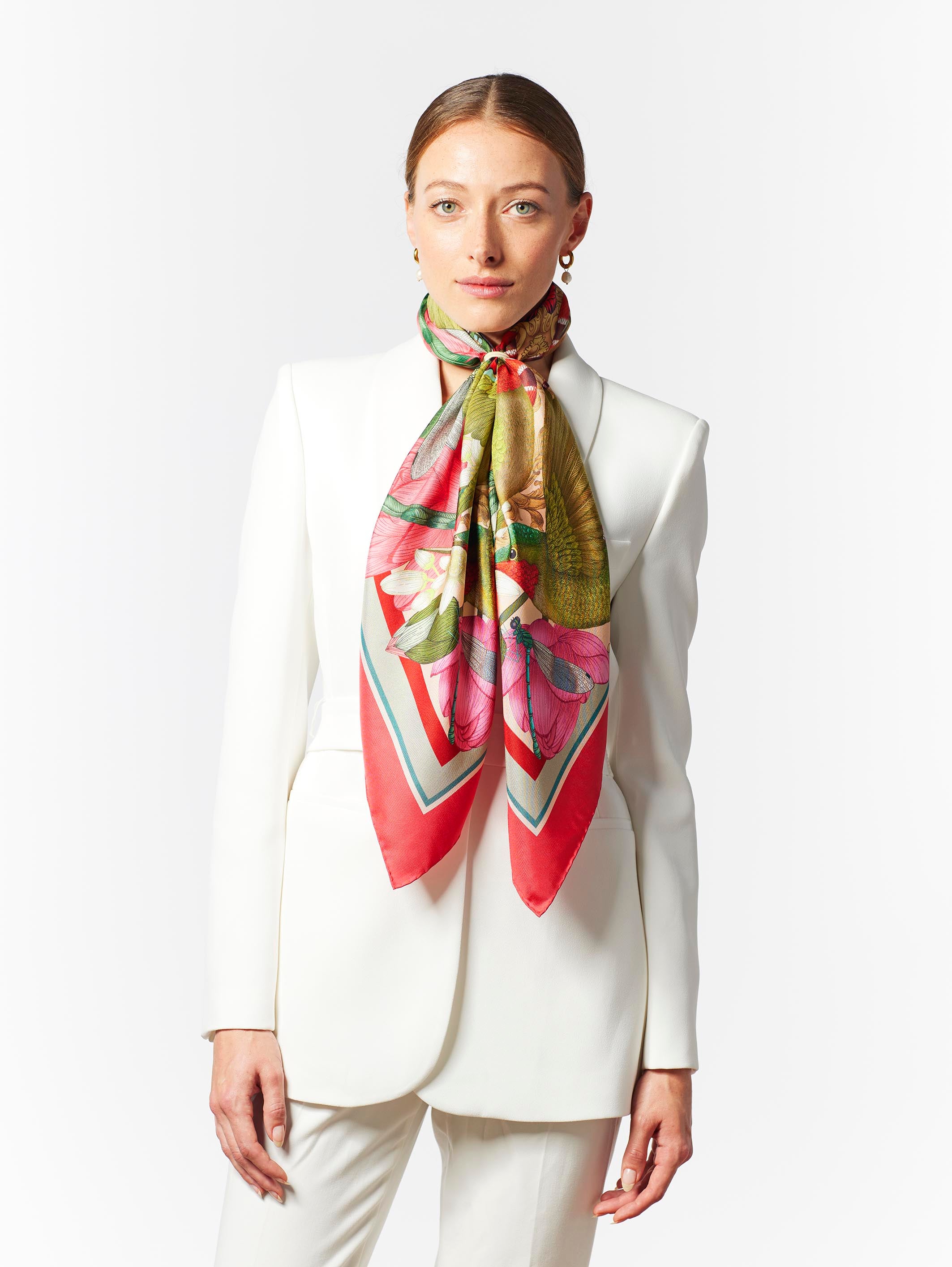 The Hummingbird & Lotus Silk Scarf | 90x90cm