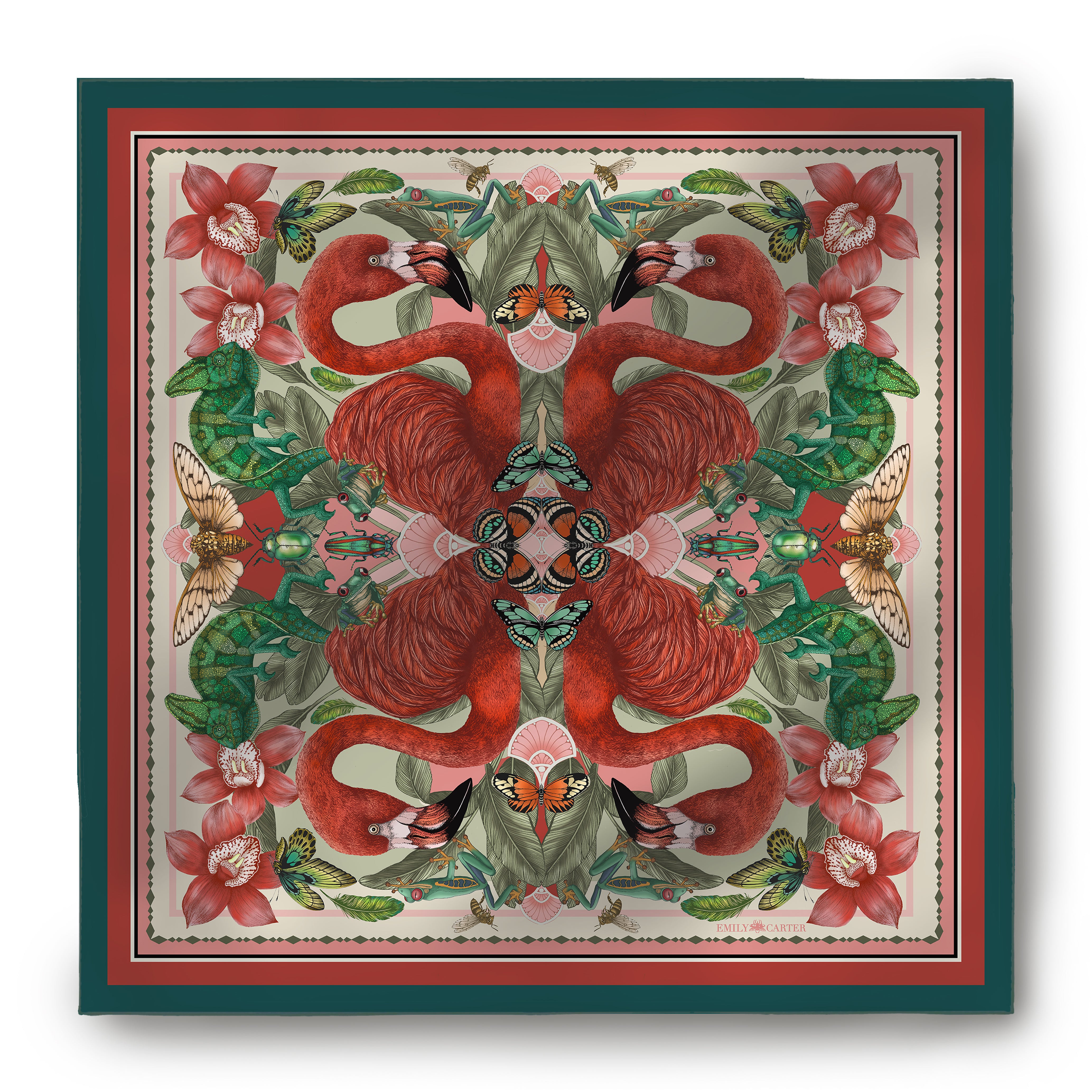 The Flamingo Fiesta Scarf - Crimson | 90x90cm