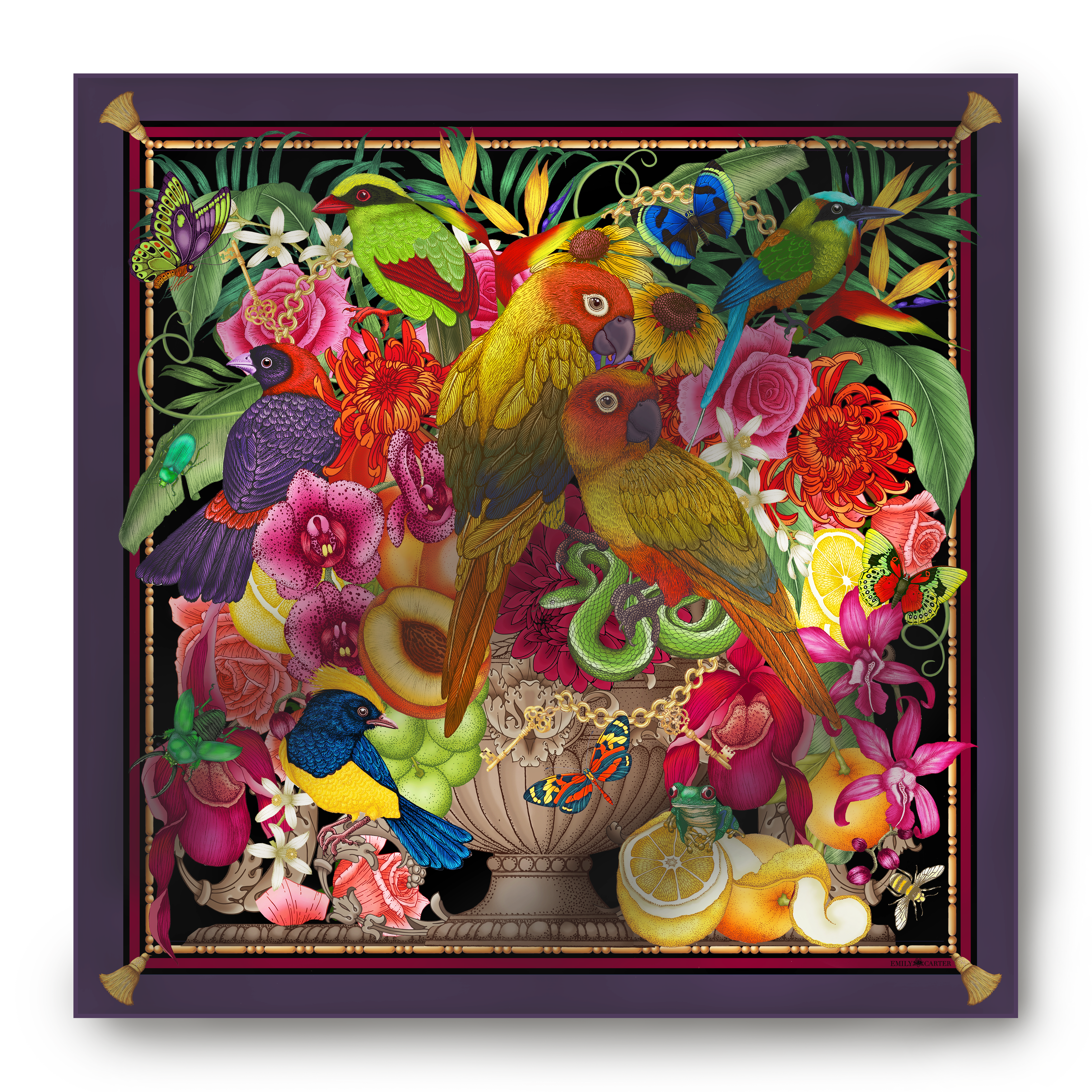 The Parrot Bouquet Silk Scarf | 90x90cm