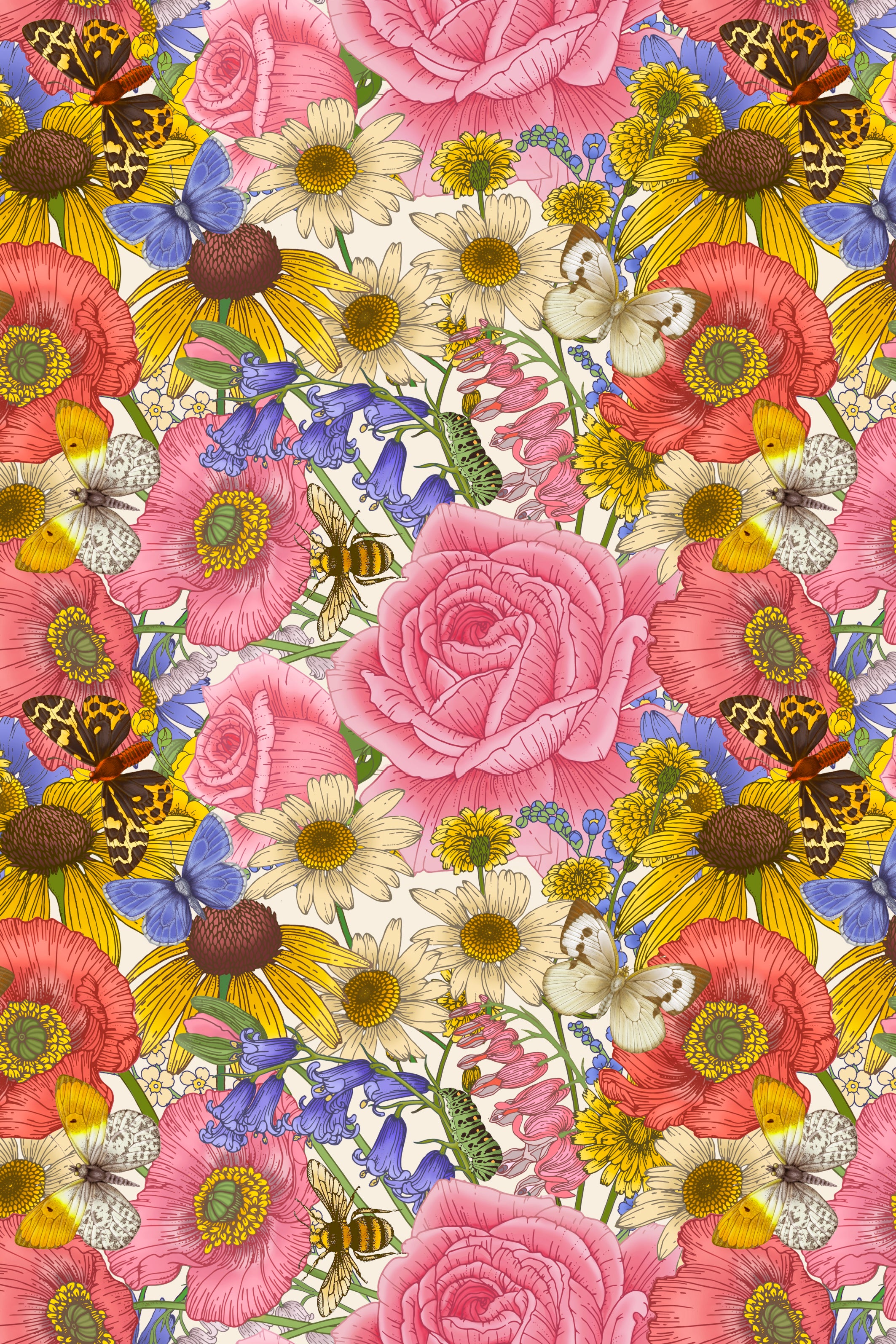 Rose & Bluebell Print