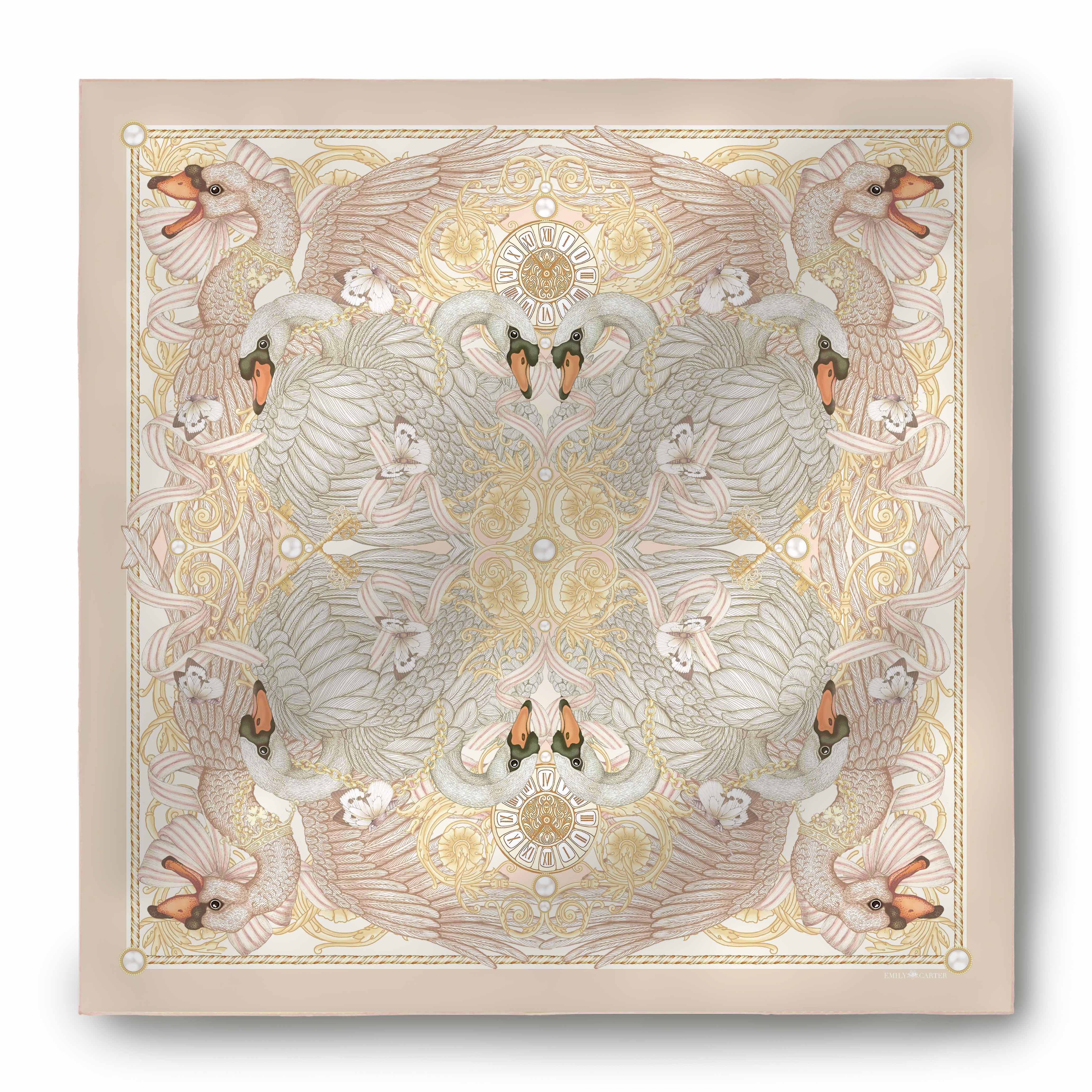 The Swan & Porcelain Silk Scarf | 90x90cm