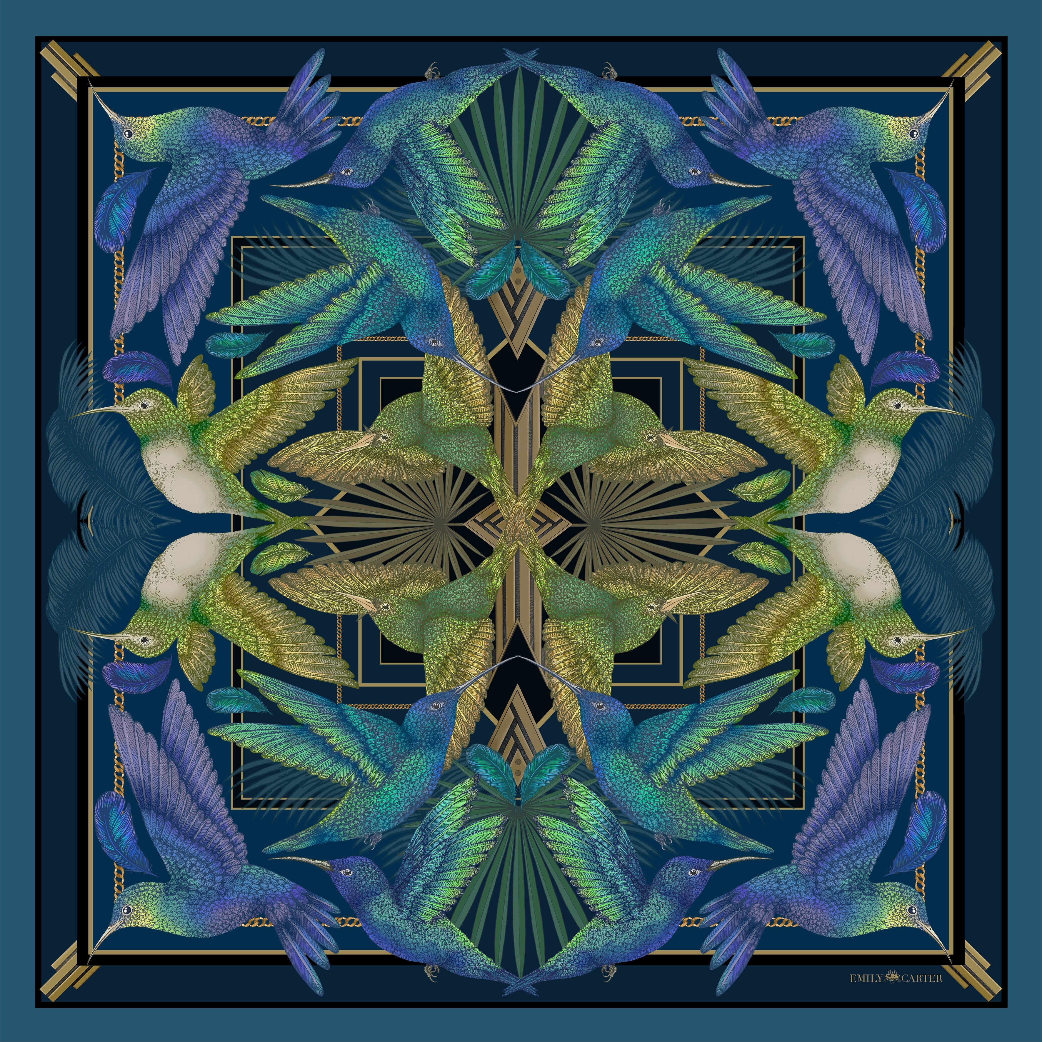 The Midnight Hummingbird Scarf | Wool/Silk | 130x130cm