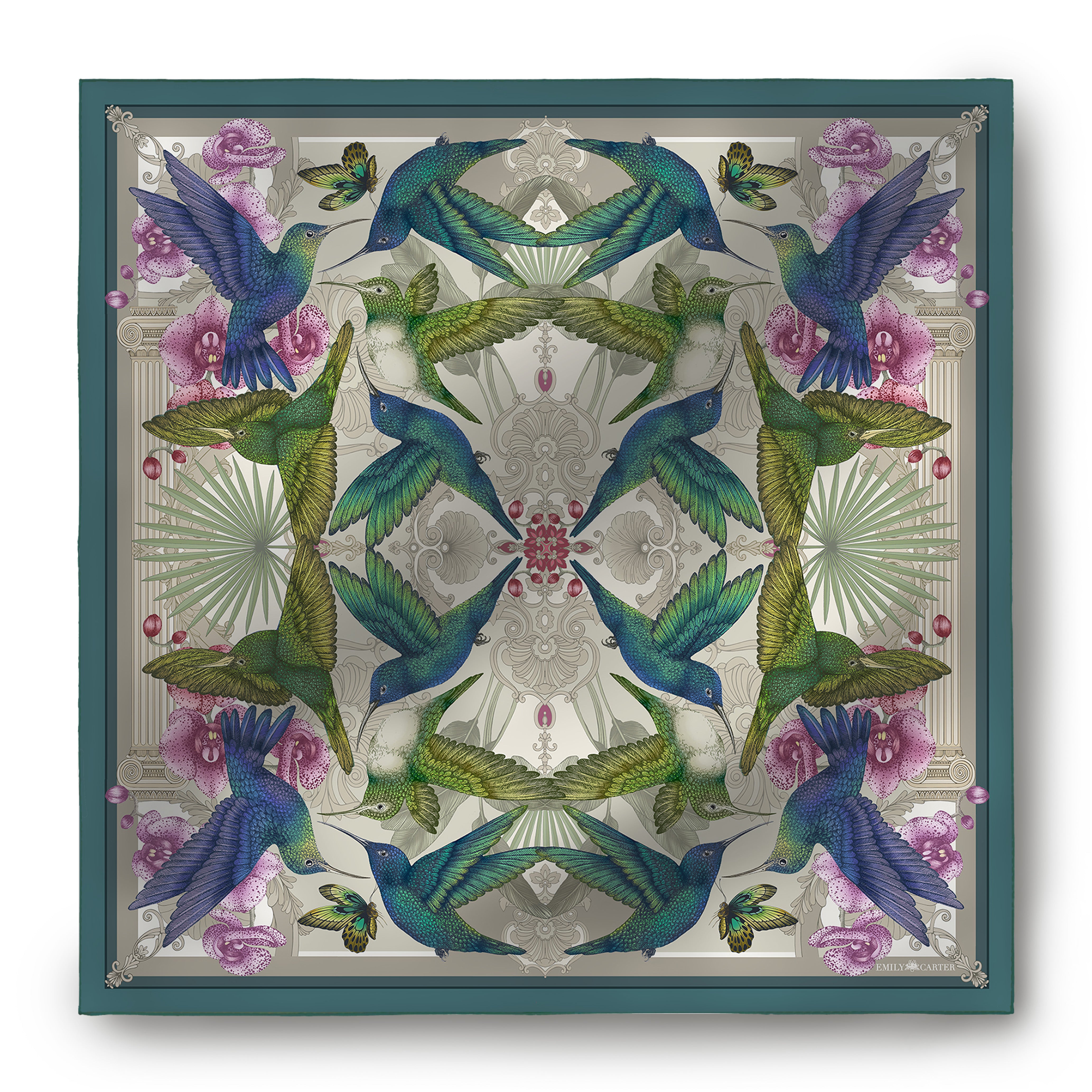 The Hummingbird Temple Silk Scarf | 90x90cm