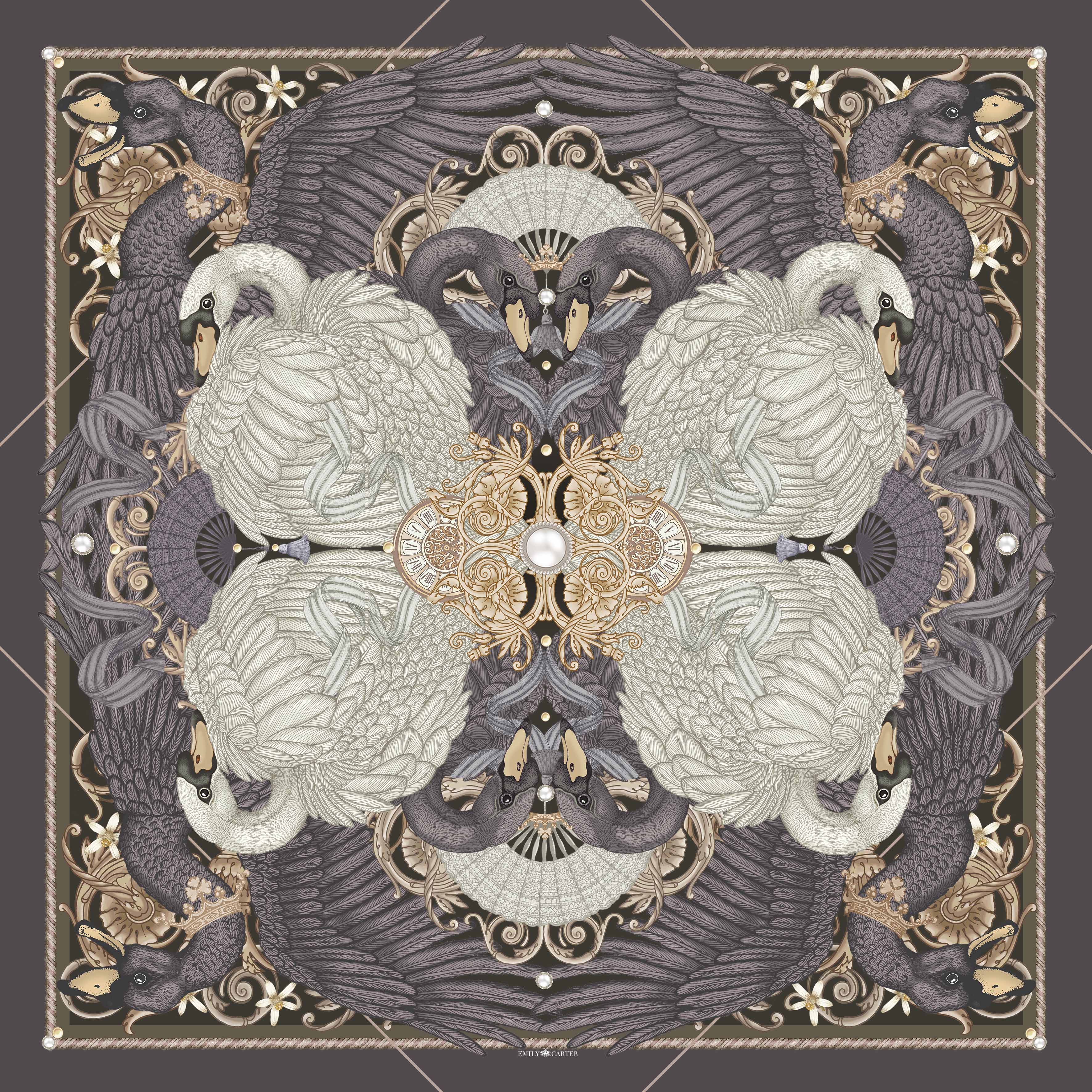 The Black Swan Silk Scarf | 130x130cm