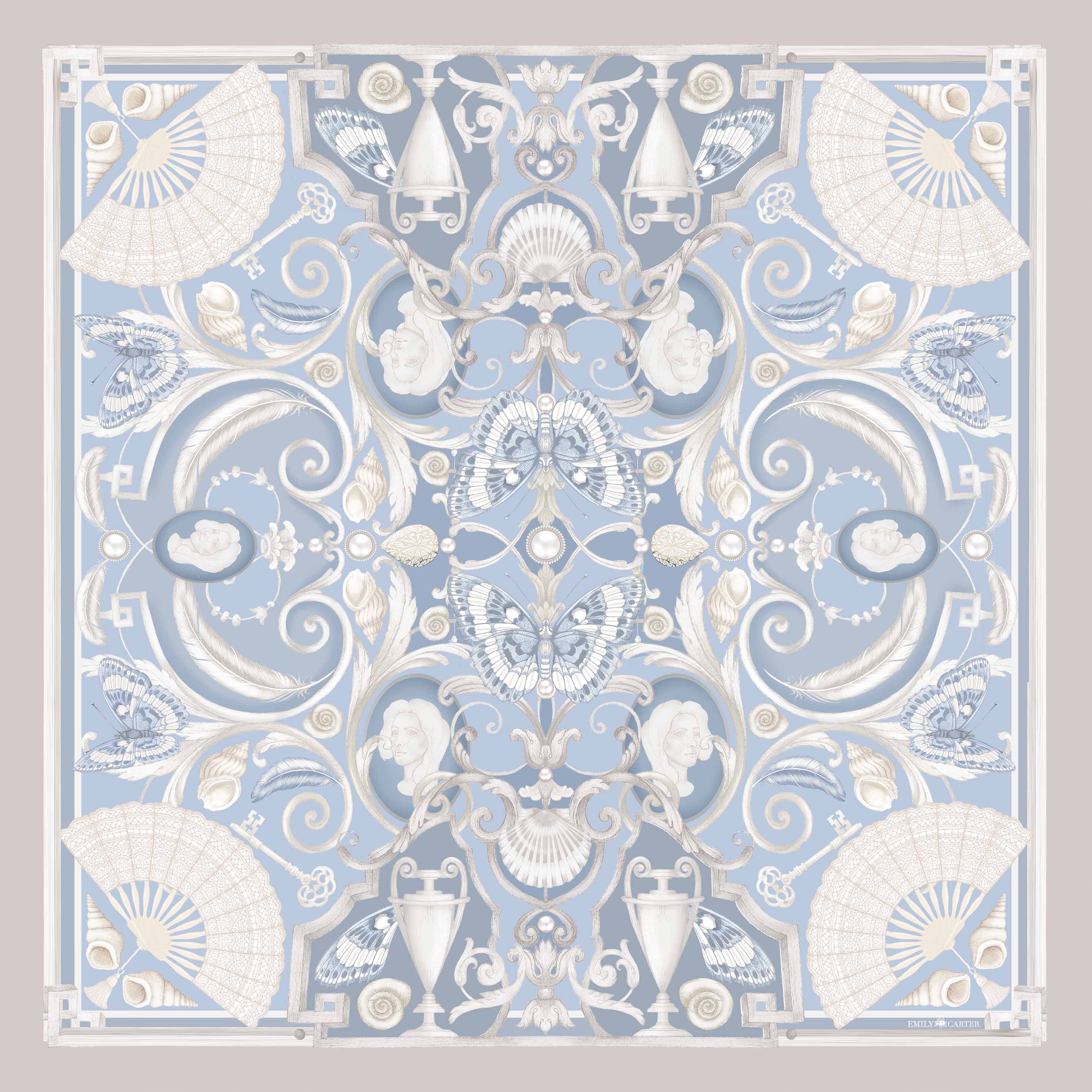 The Fan & Cameo Silk Scarf | 90x90cm