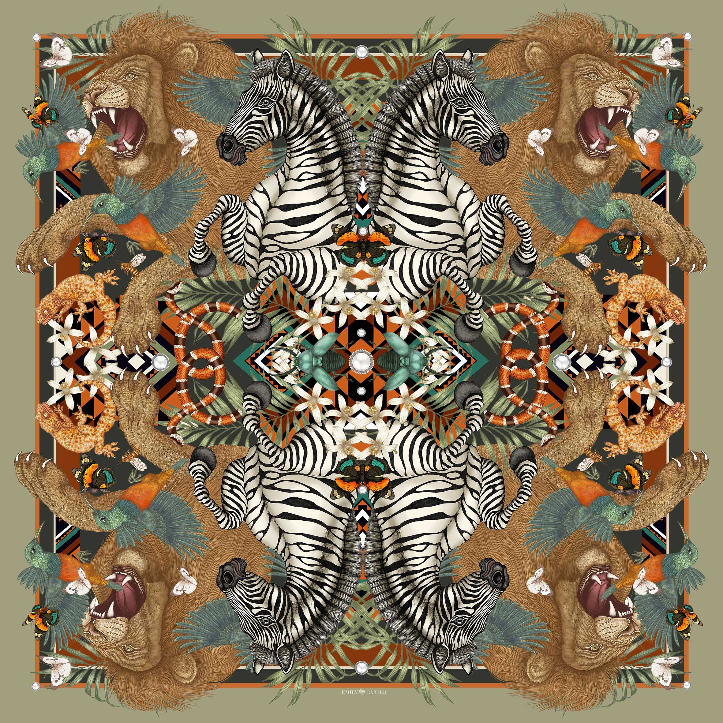 The Lion & Sunbird Silk Scarf | 90x90cm