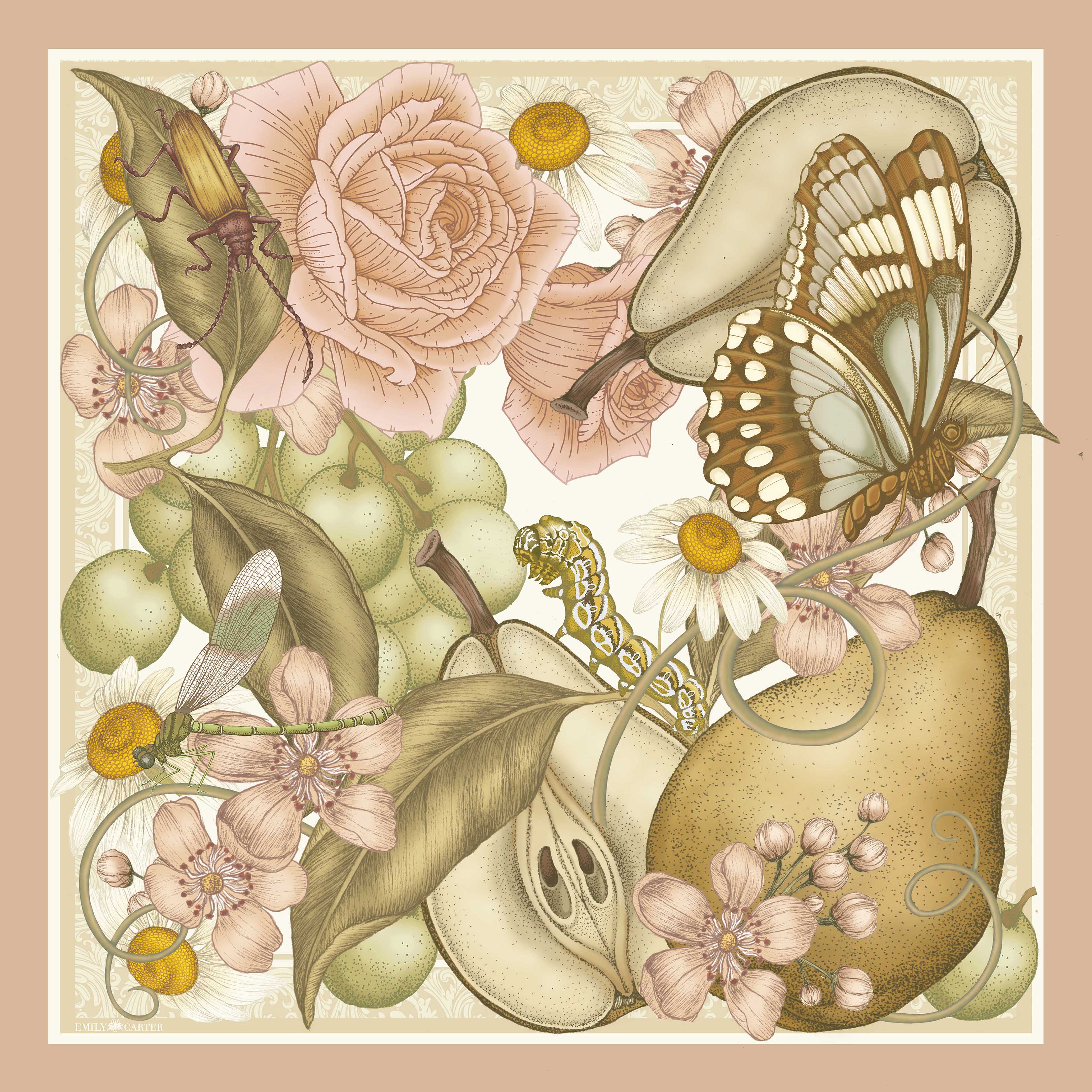 The Pear Tree Silk Scarf | 90x90cm