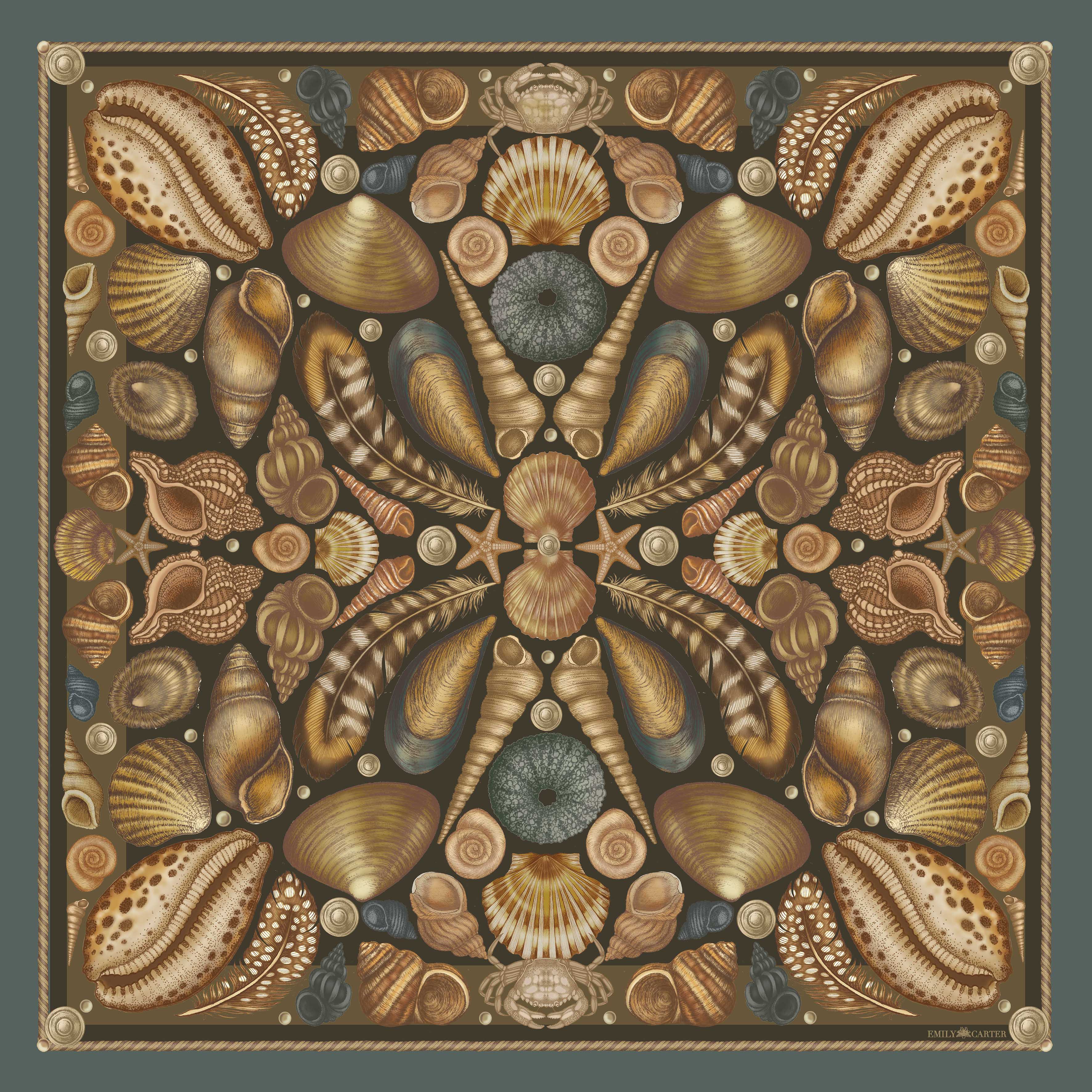 The River Shell Silk Scarf - Teal | 90x90cm