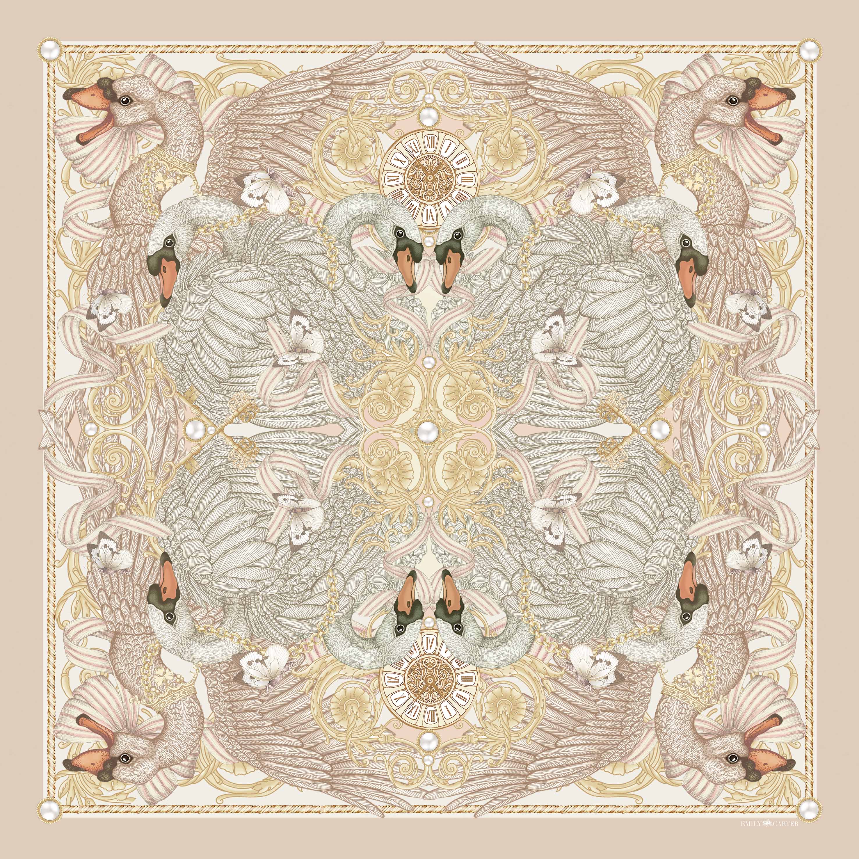 The Swan & Porcelain Silk Scarf | 130x130cm