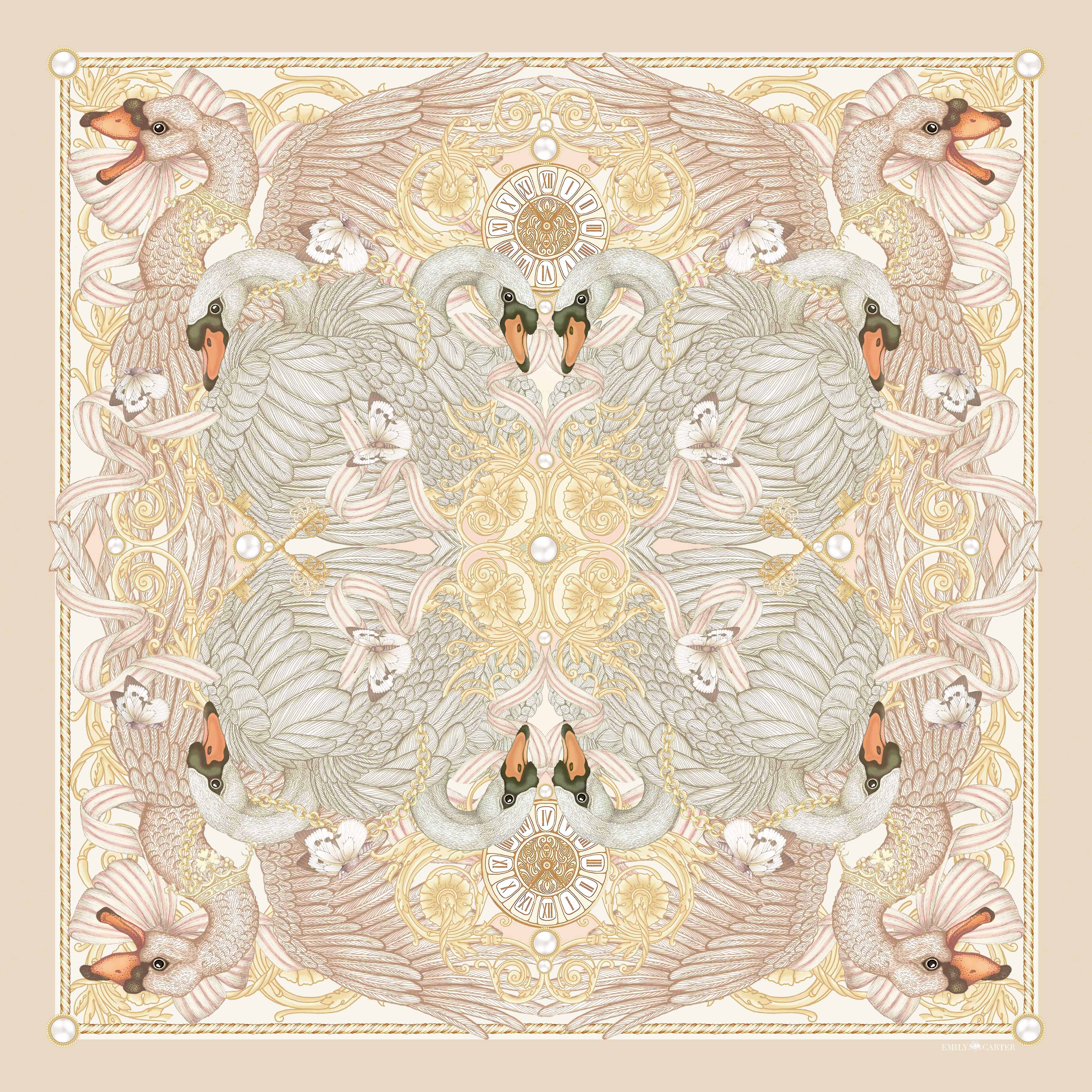 The Swan & Porcelain Silk Scarf | 90x90cm