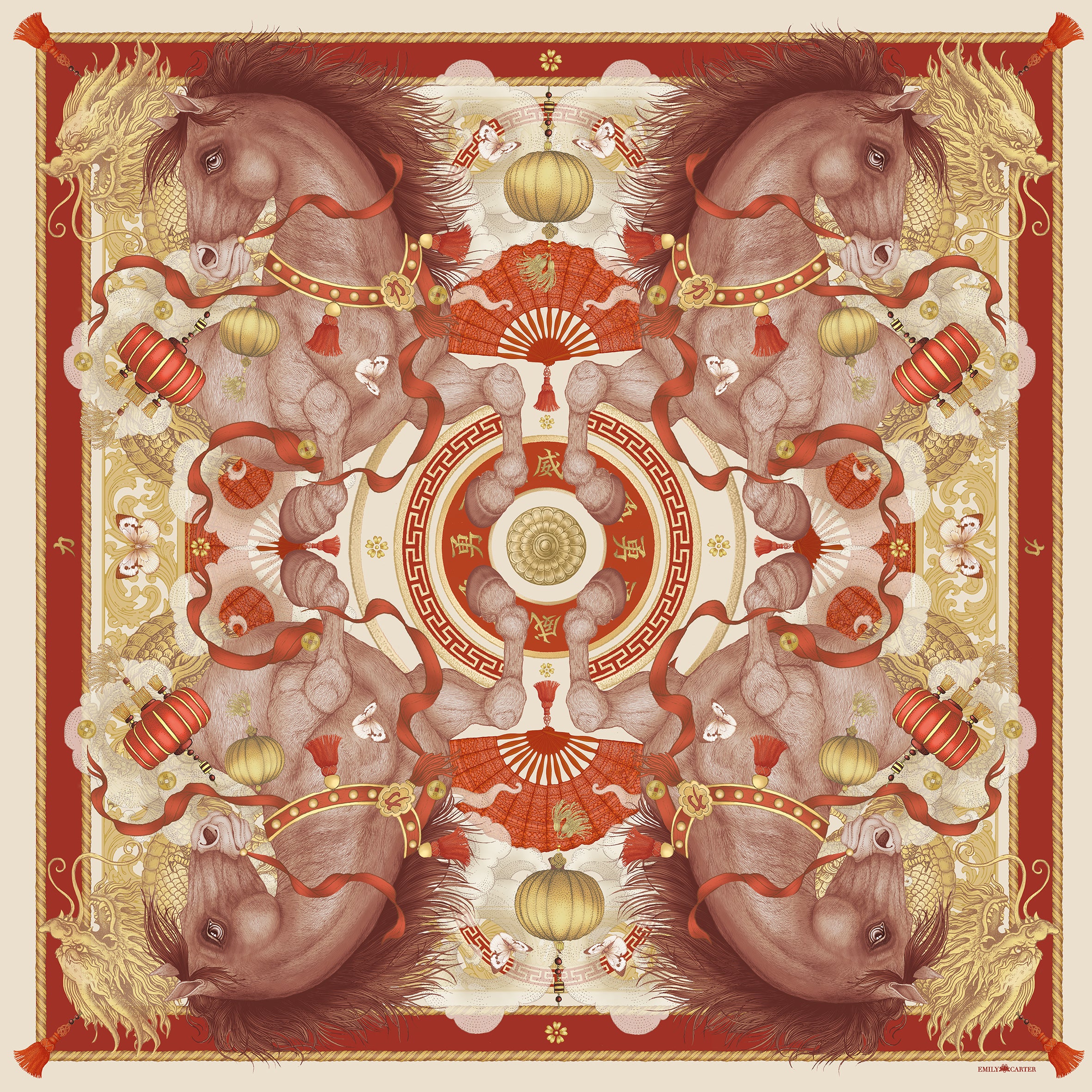 The Horse & Dragon Silk Scarf - Limited Edition | 90x90cm
