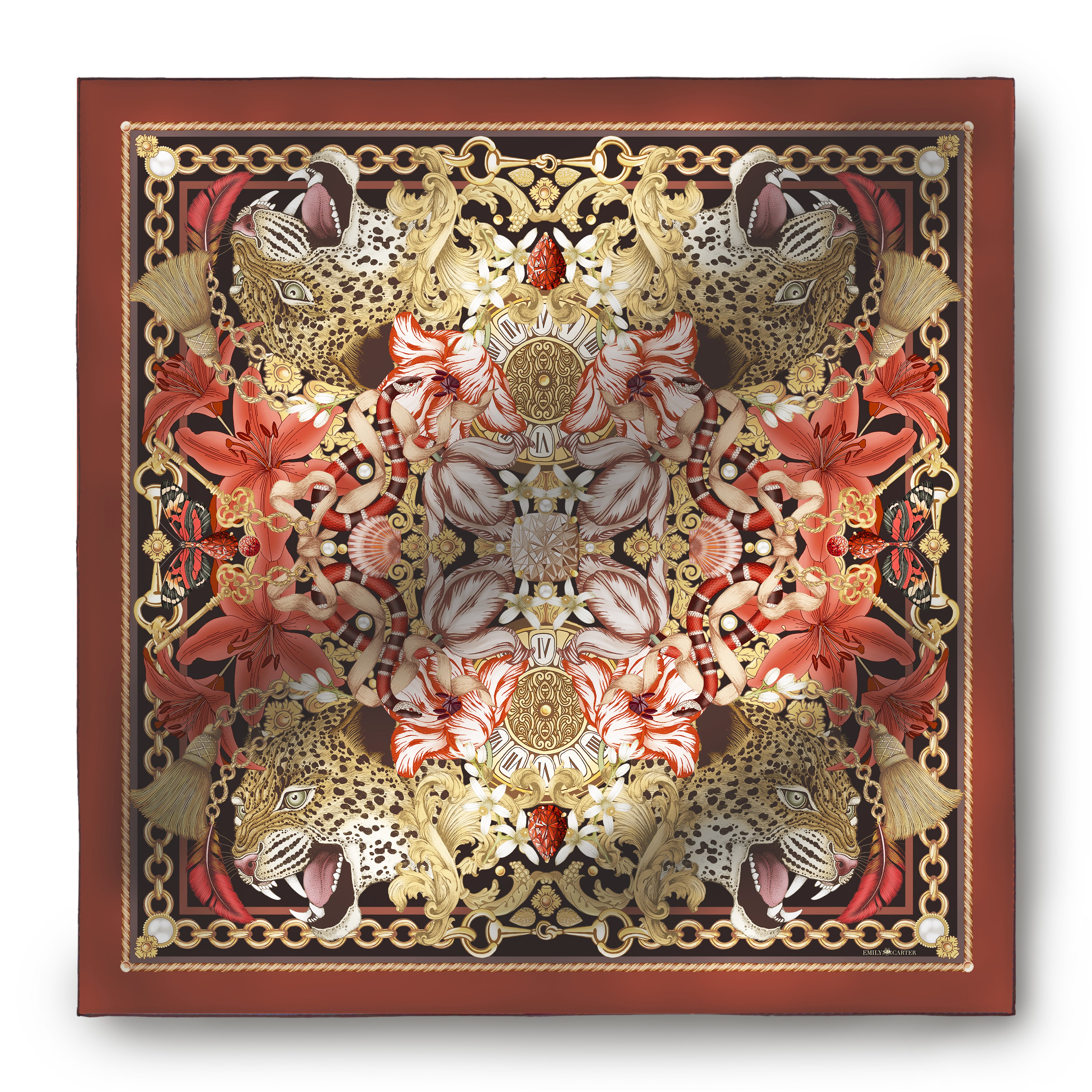 The Leopard & Tulip Silk Scarf | 90x90cm