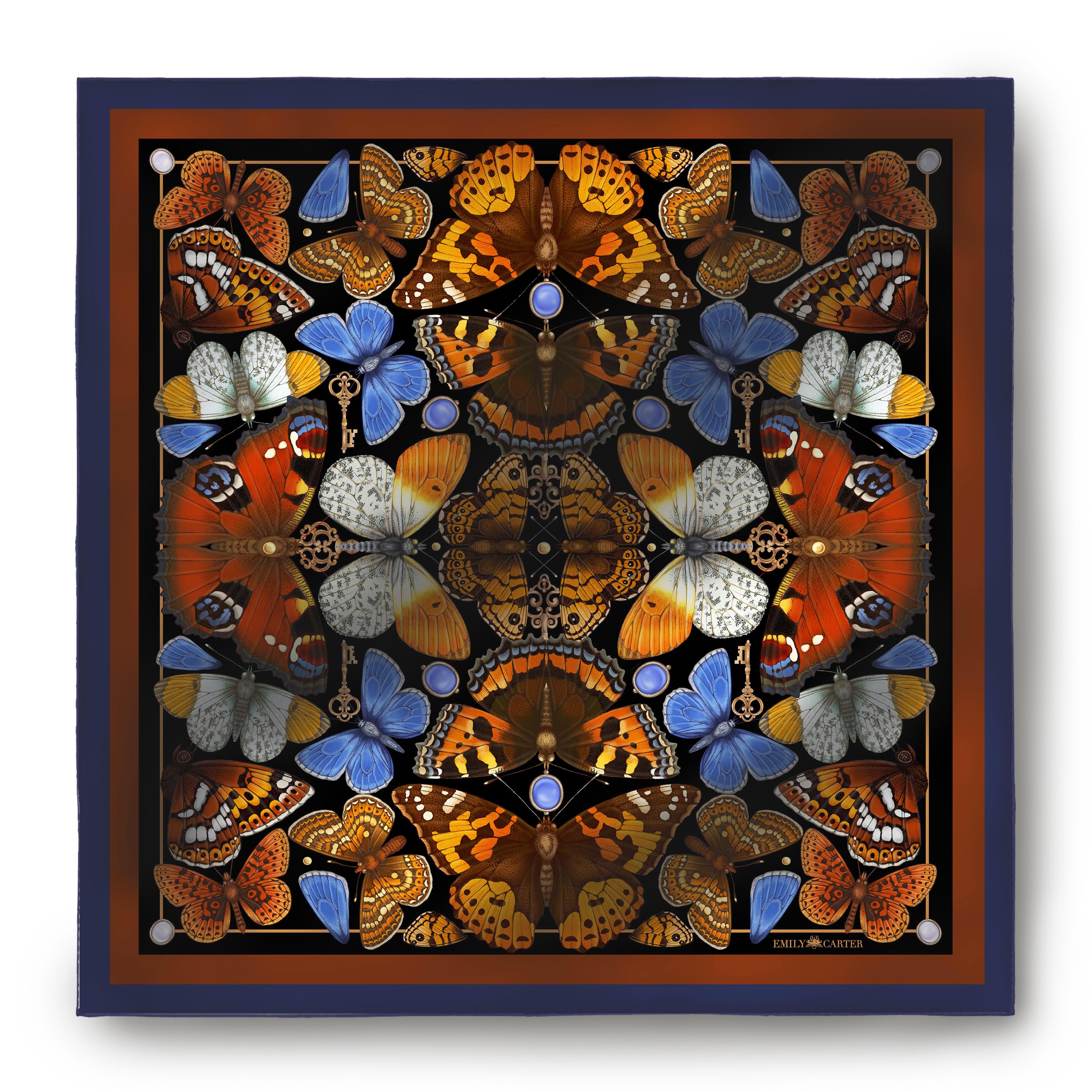 The Key & Butterfly Silk Neckerchief - Amber | 45x45cm
