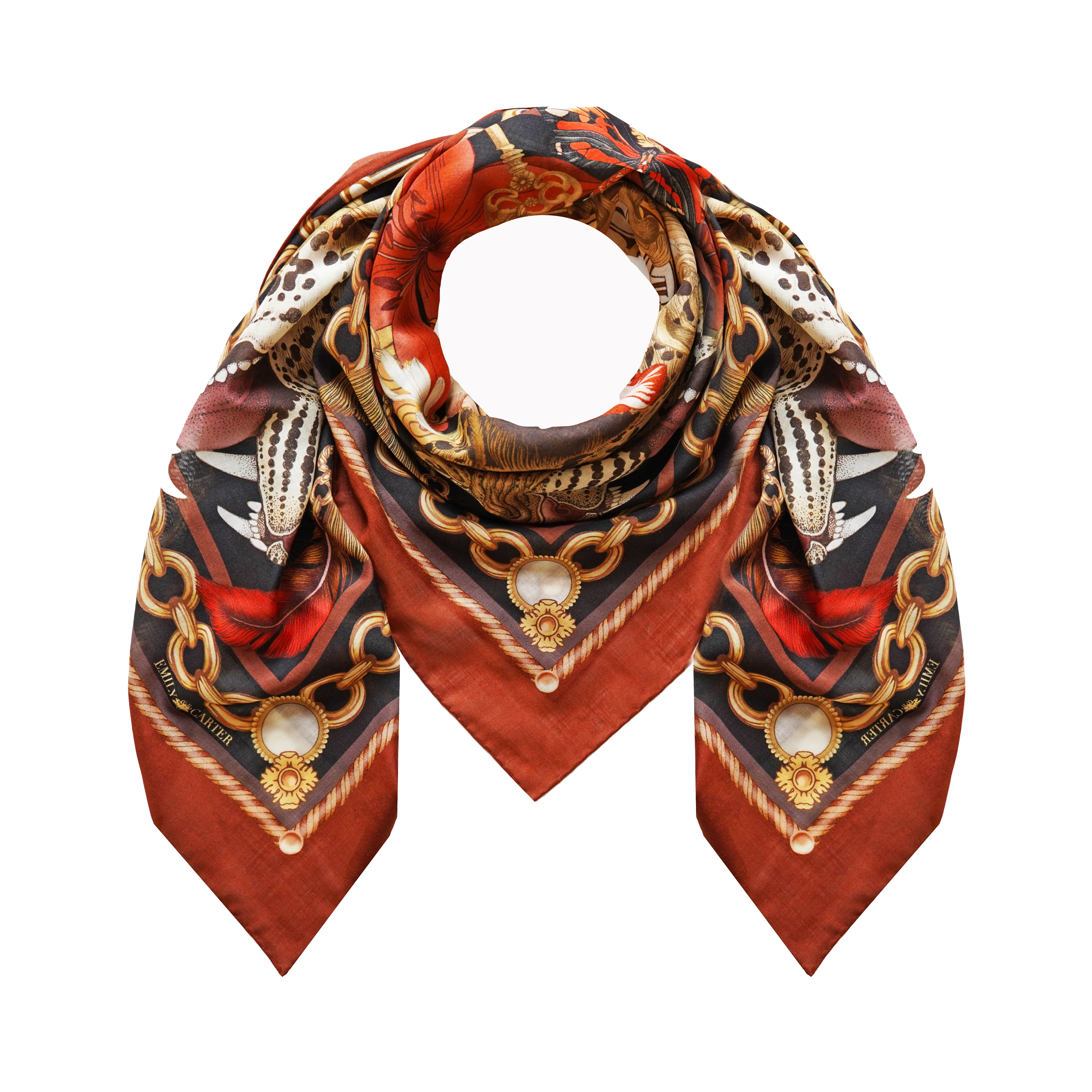 The Leopard & Tulip Scarf | Wool/Silk | 130x130cm