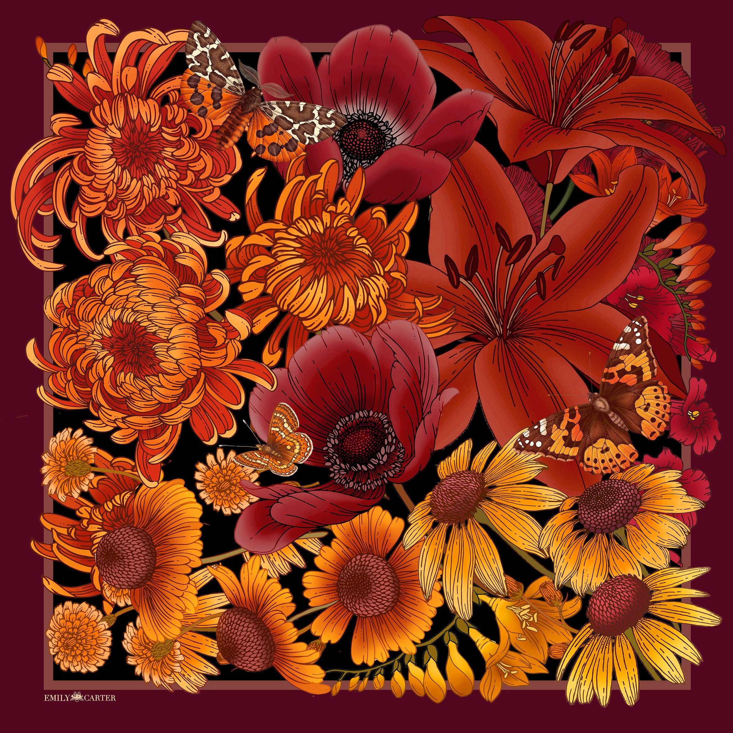 The Autumn Floral Silk Scarf | 90x90cm