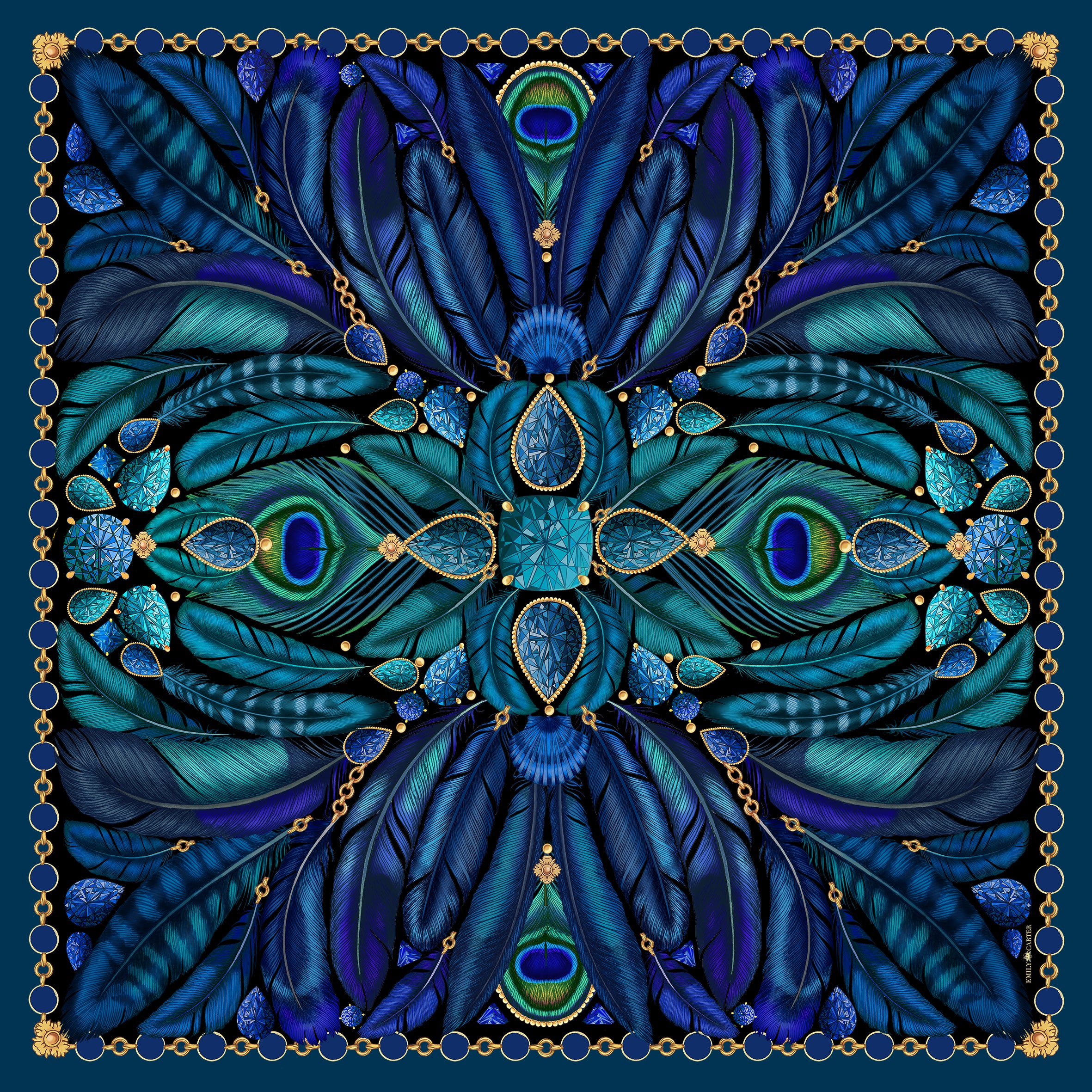 The Peacock Feather Silk Scarf | 130x130cm