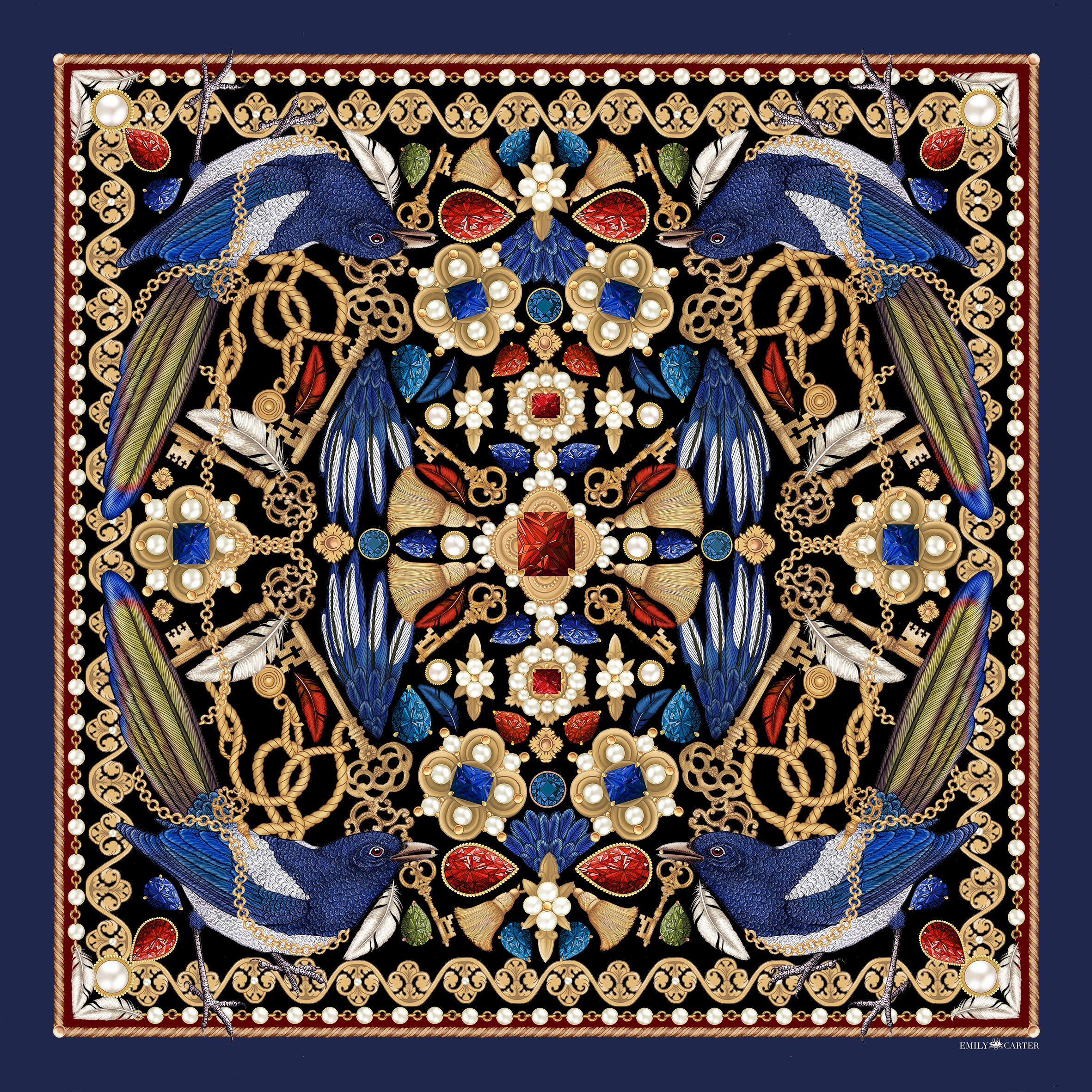 The Medieval Magpie Silk Scarf | 90x90cm