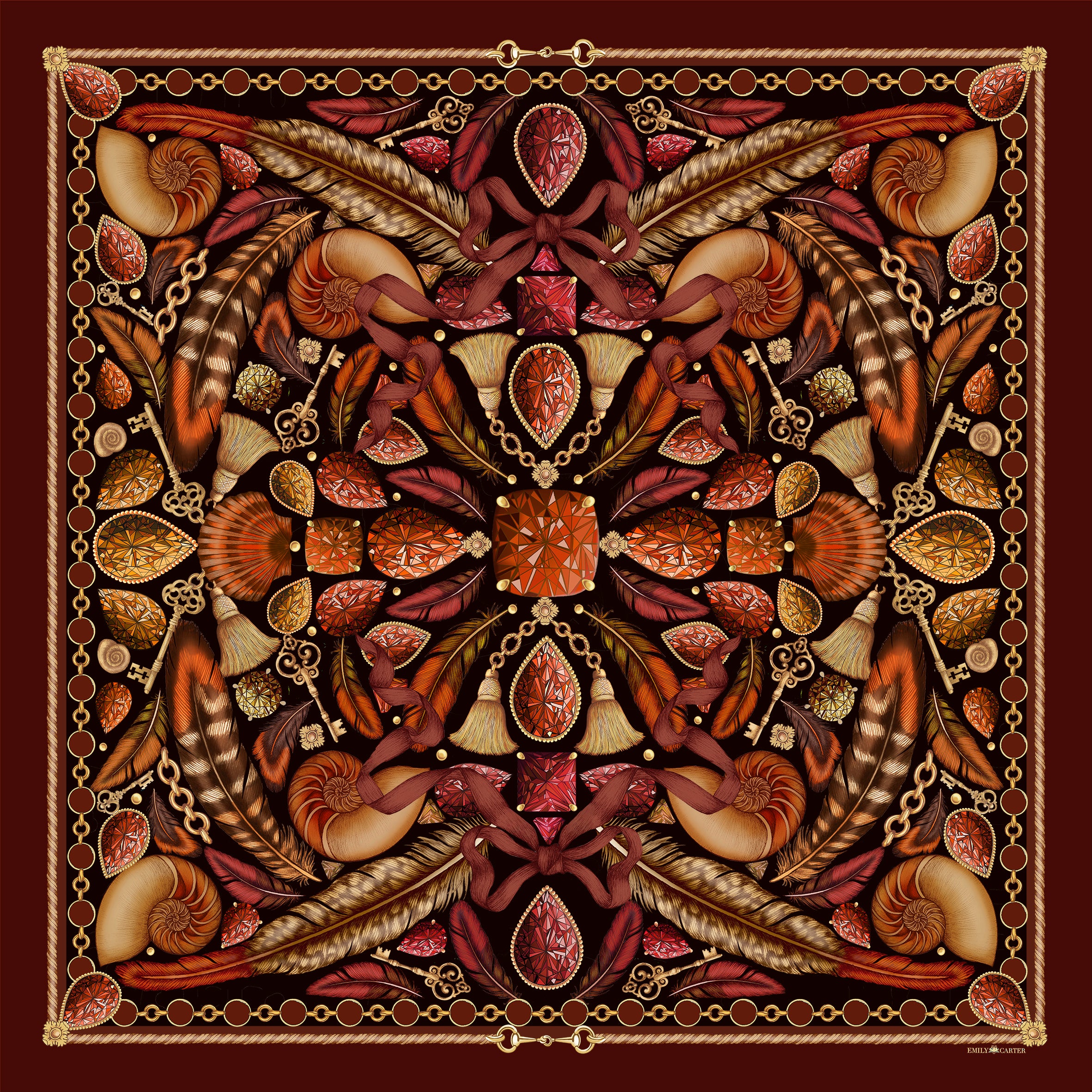 The Baroque Feather Silk Scarf | 90x90cm