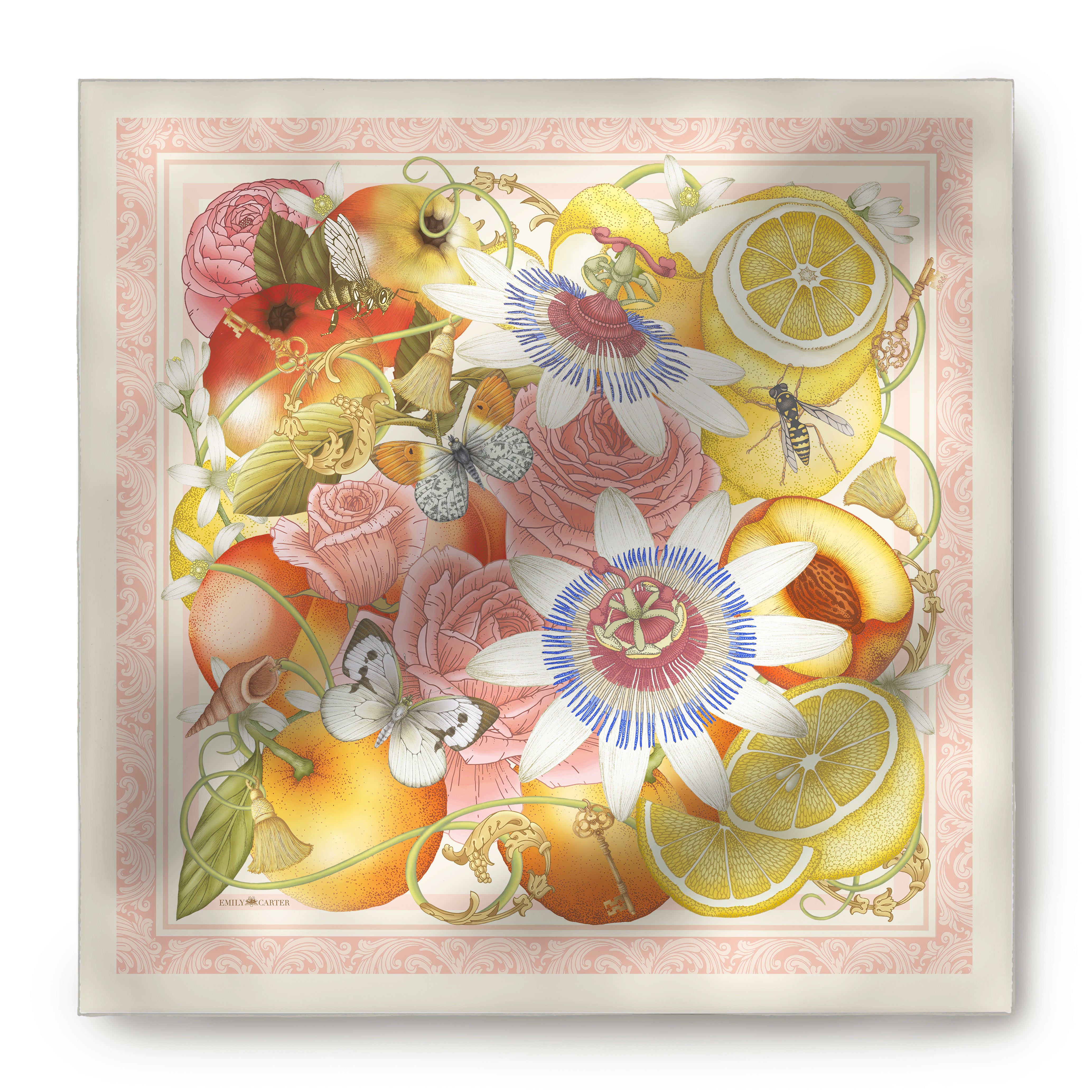 The Rose & Lemon Silk Scarf | 90x90cm