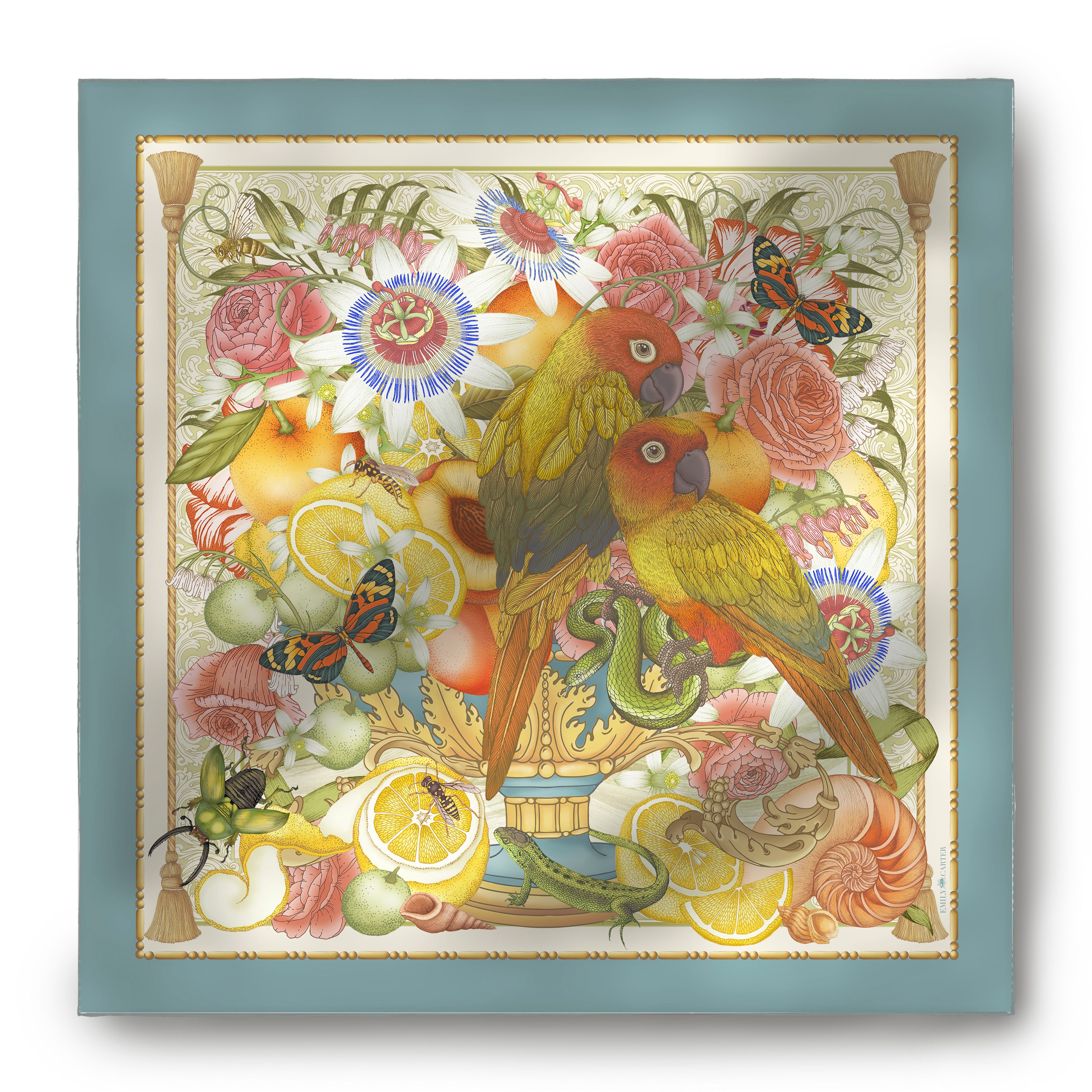The Parrot & Passion Flower Silk Scarf | 90x90cm