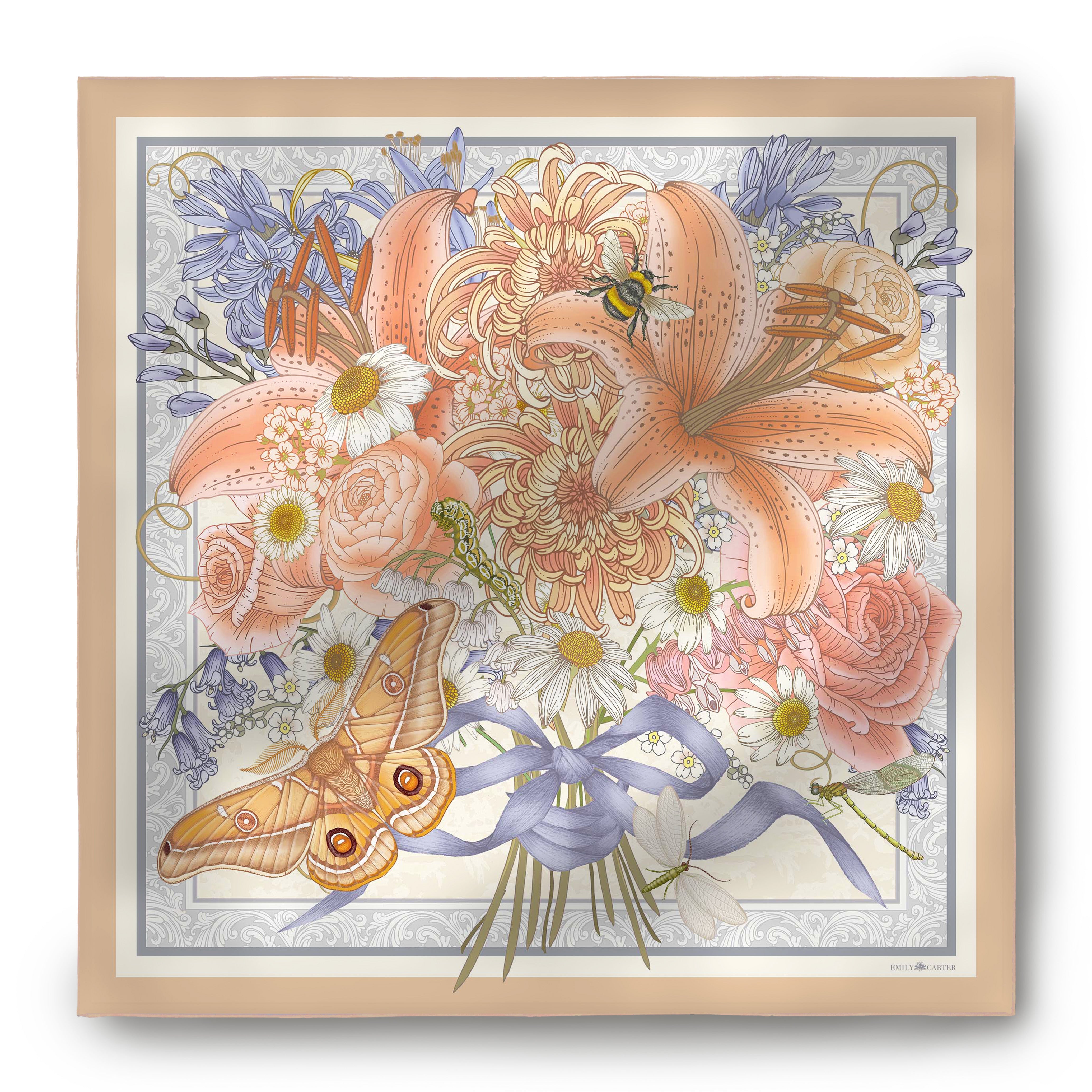The Lily & Rose Silk Scarf - Beige | 90x90cm
