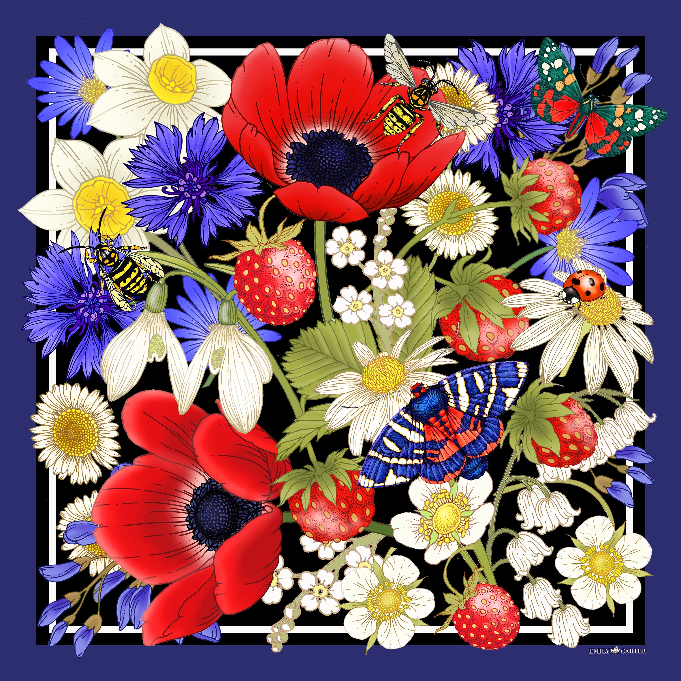 The Strawberry & Anemone Silk Scarf | 90x90cm