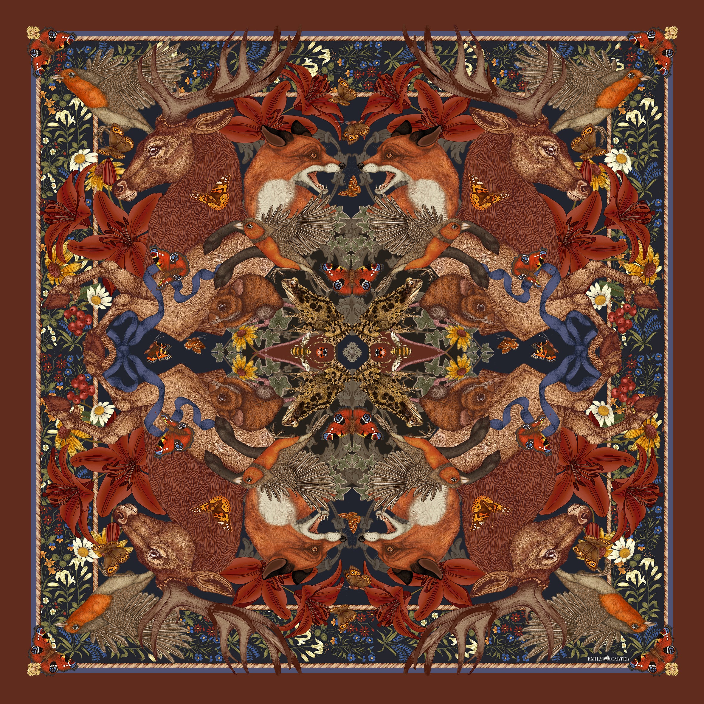 The Stag & Fox Silk Scarf | 90x90cm
