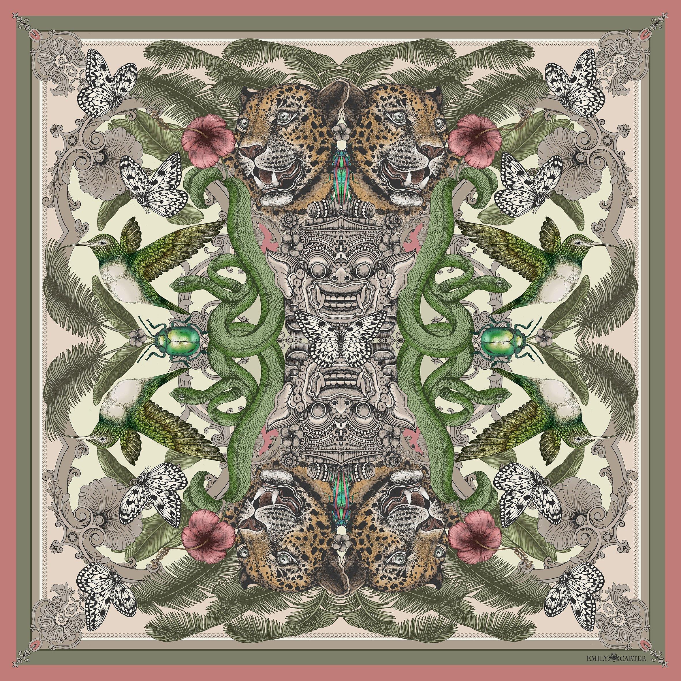 The Balinese Jungle Silk Scarf | 90x90cm - Emily Carter London
