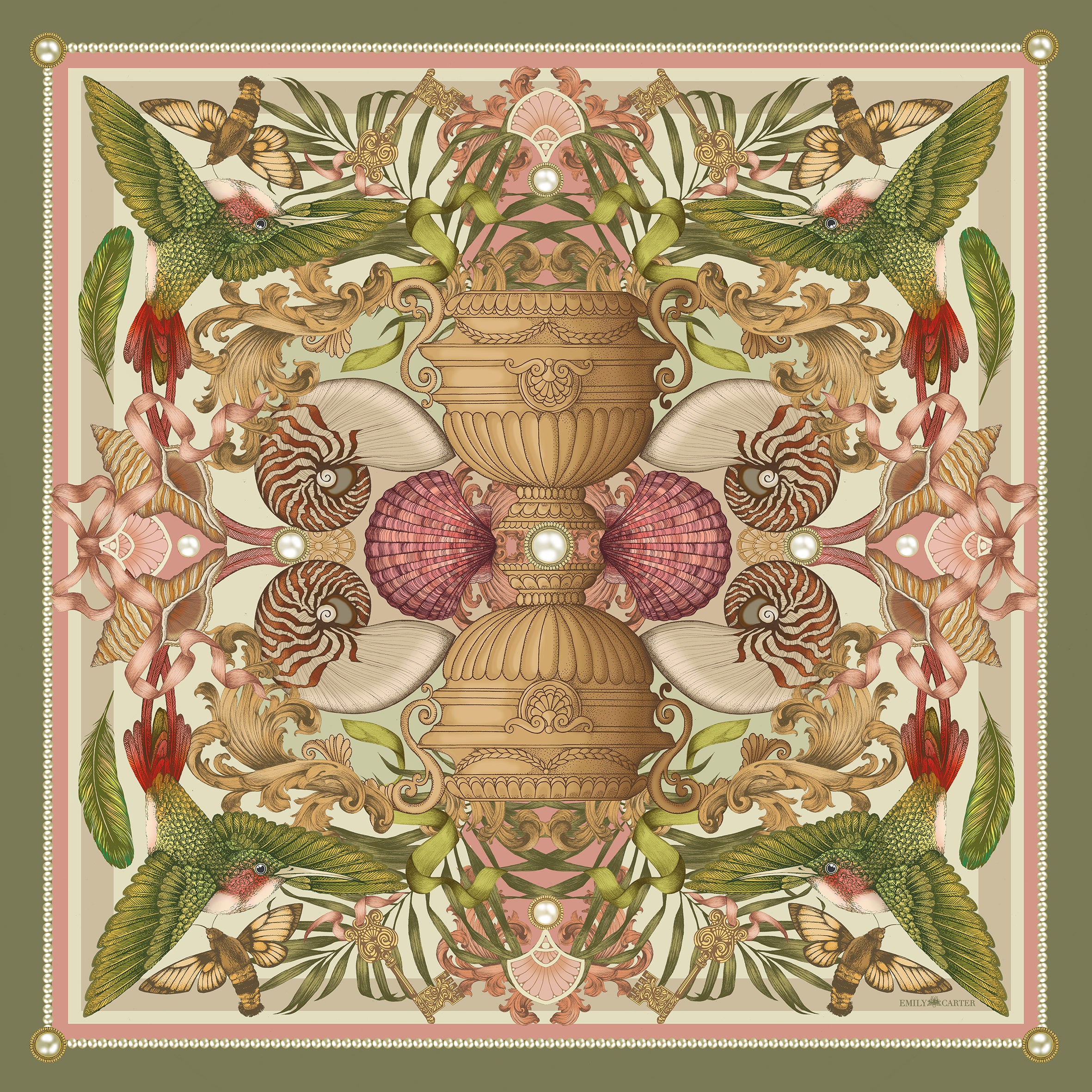 The Nautilus & Hummingbird Silk Scarf | 90x90cm