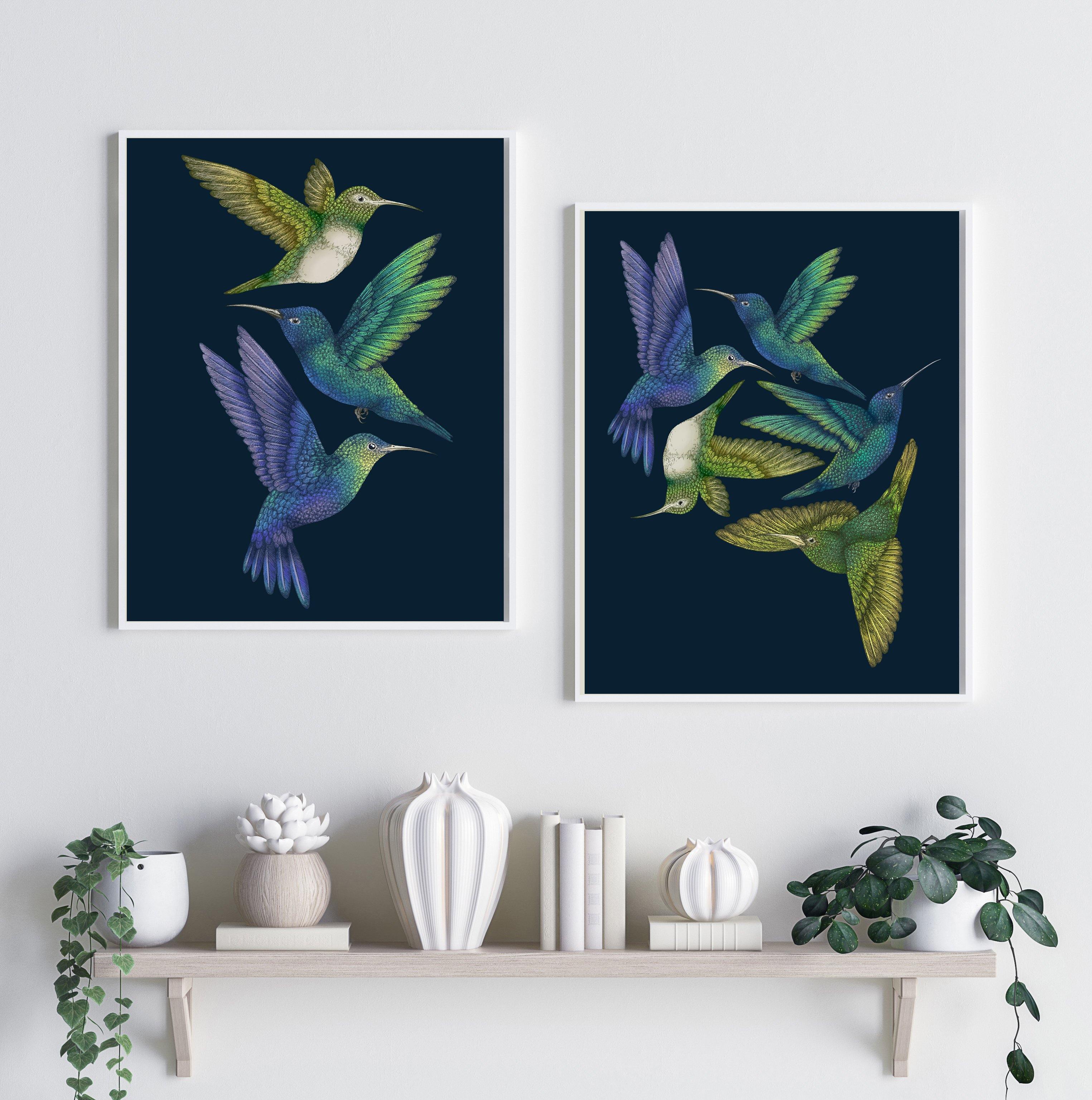 'Antique Hummingbirds I' Indigo Fine Art Print - Emily Carter London