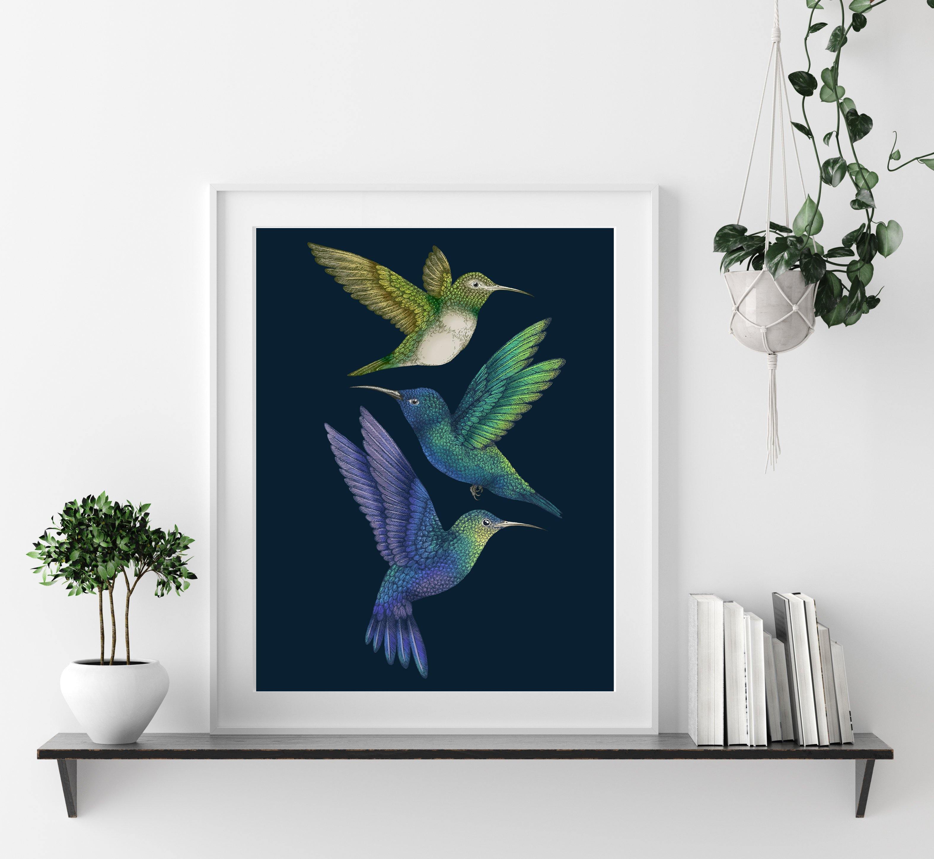 'Antique Hummingbirds II' Indigo Fine Art Print - Emily Carter London