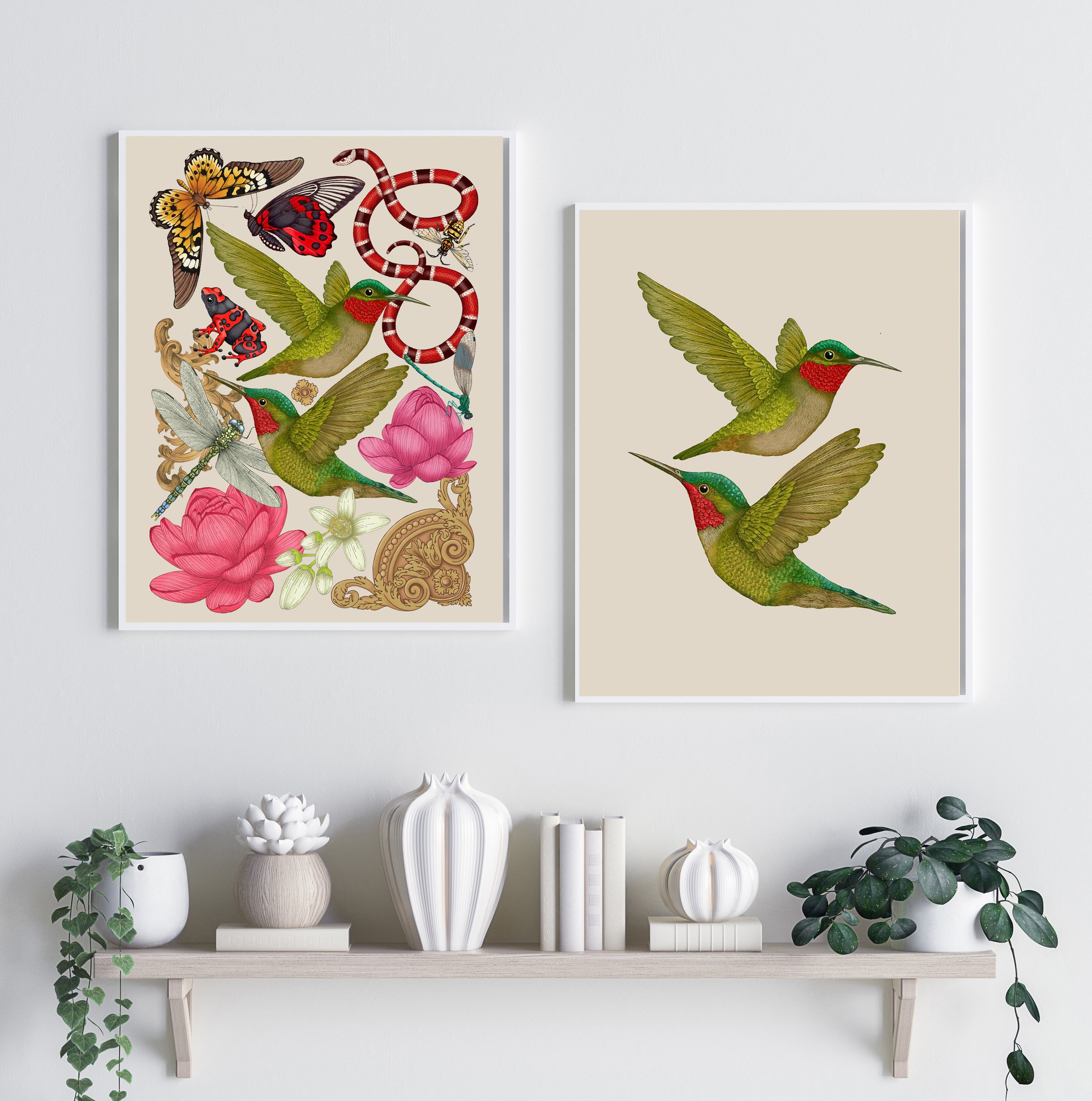 'Antique Hummingbird & Lotus' Fine Art Print