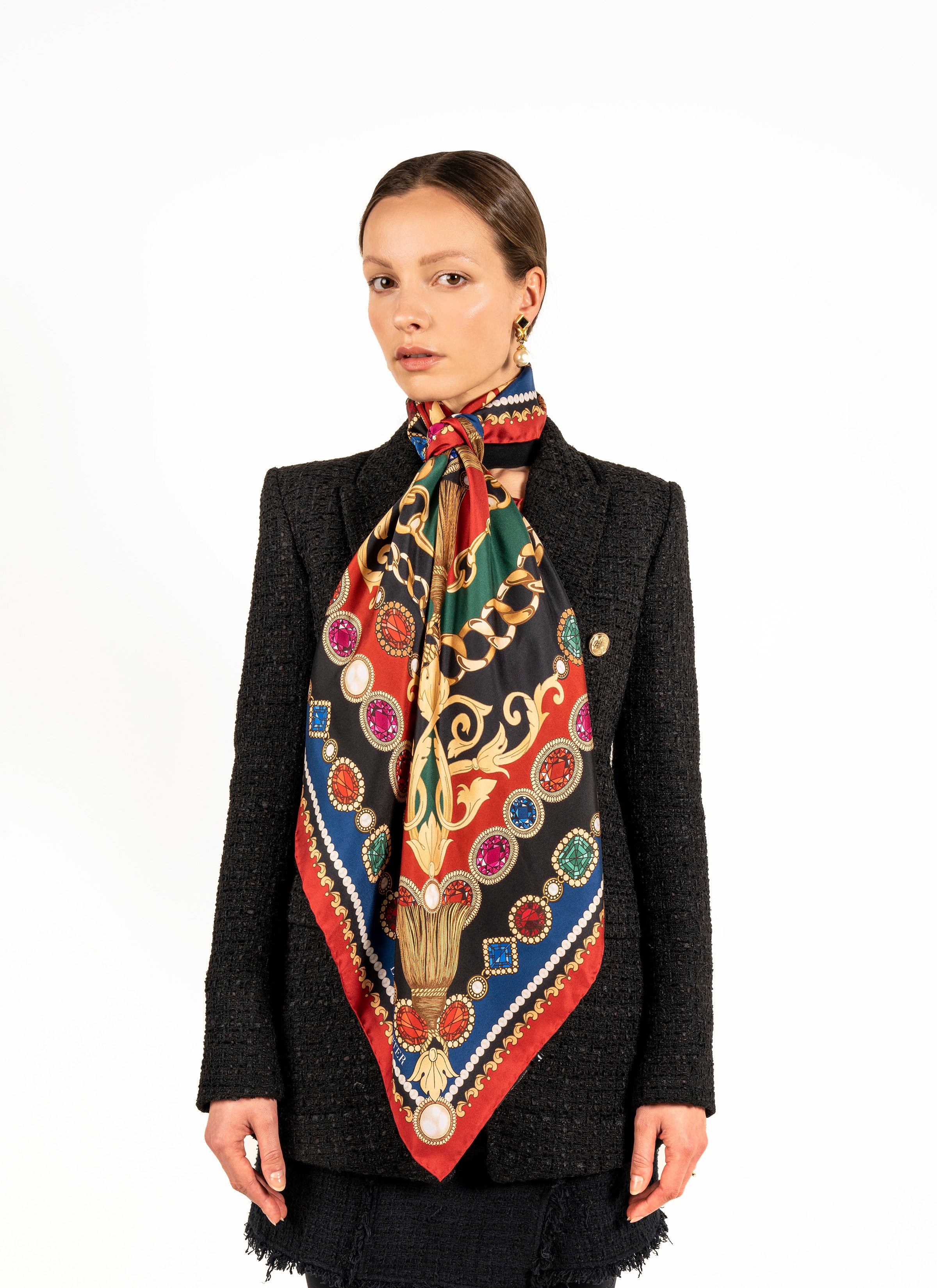 The Jewel & Pearl Scarf - Emerald | 90x90cm