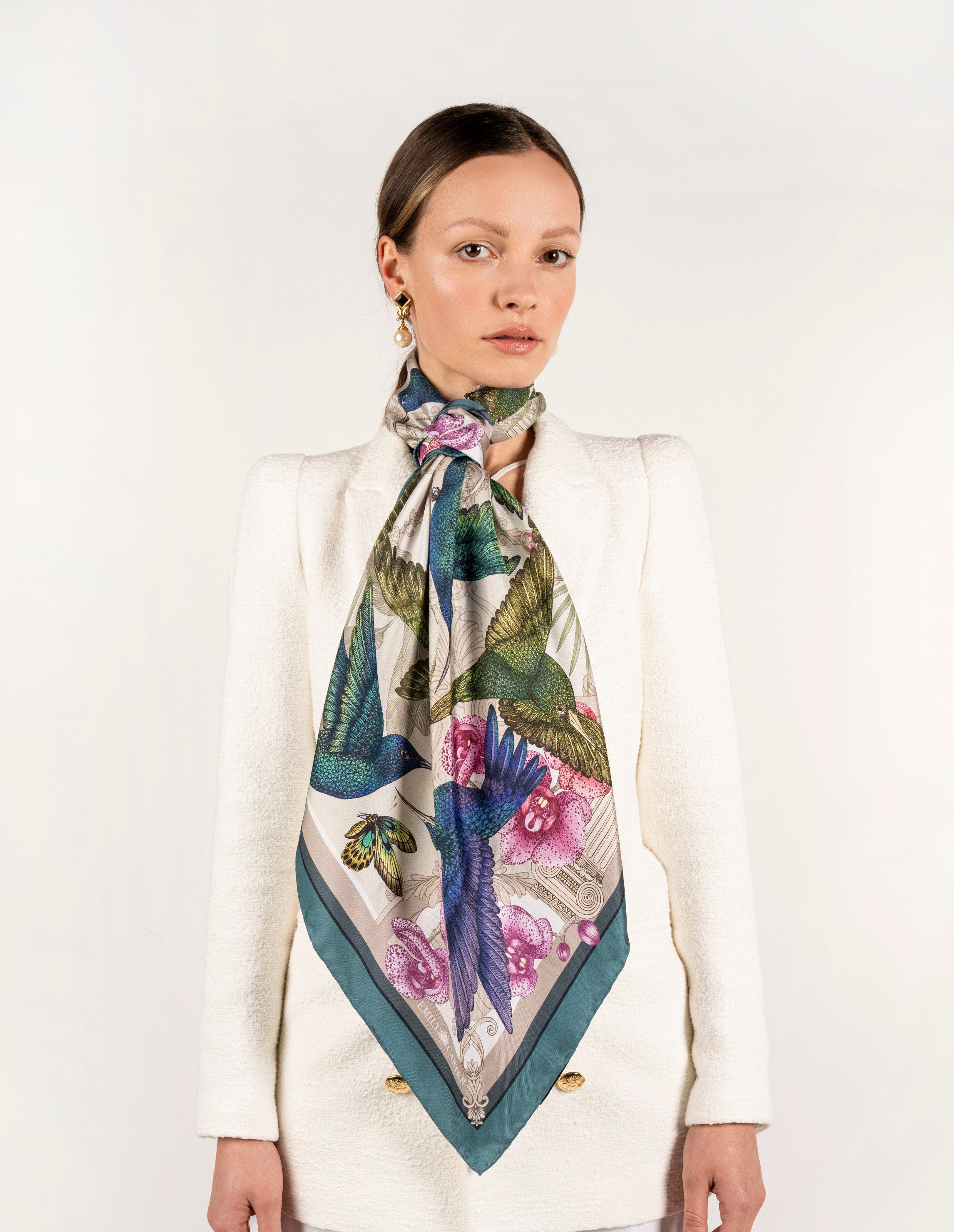 The Hummingbird Temple Silk Scarf | 90x90cm