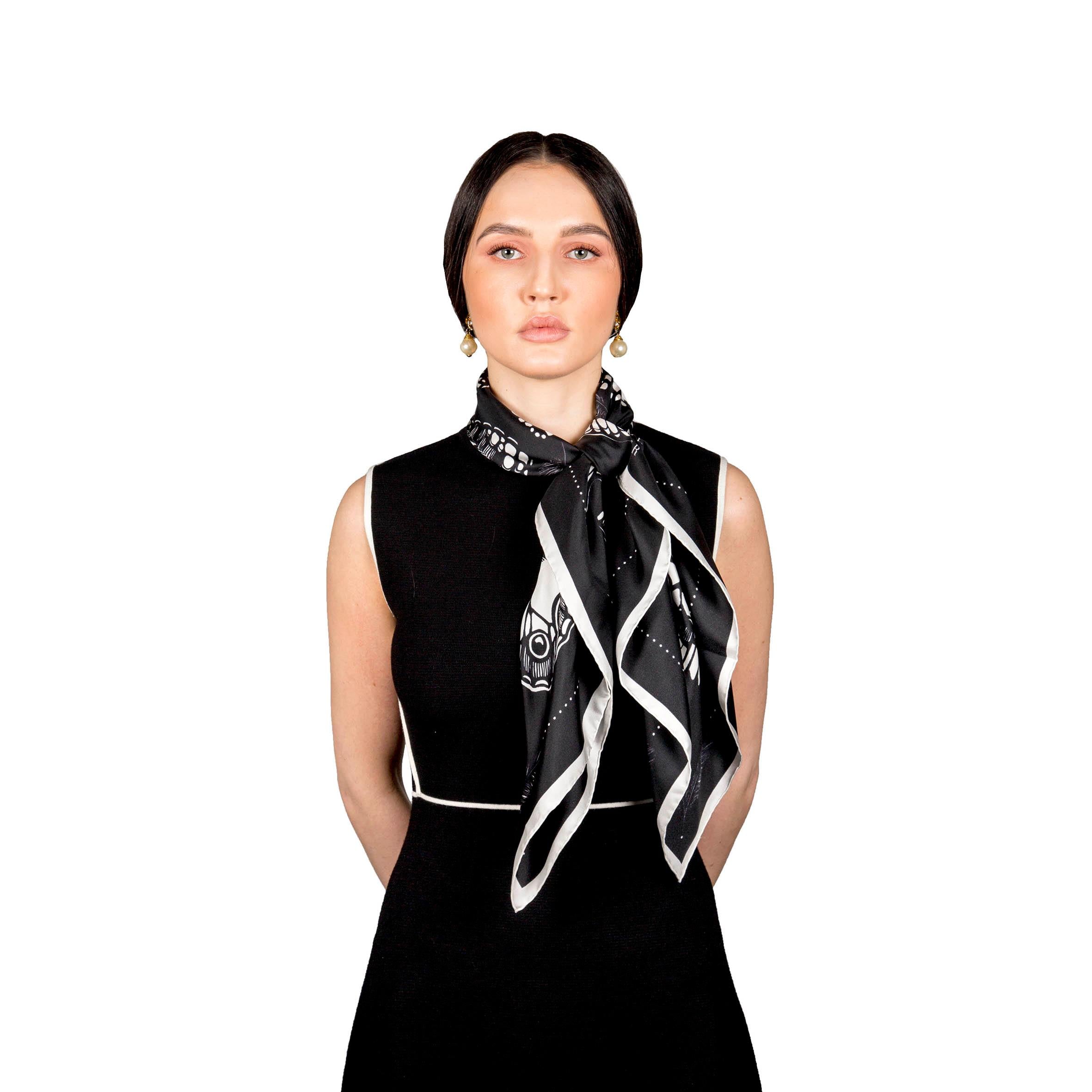 The Tropical Butterfly Silk Scarf - Black | 90x90cm - Emily Carter London