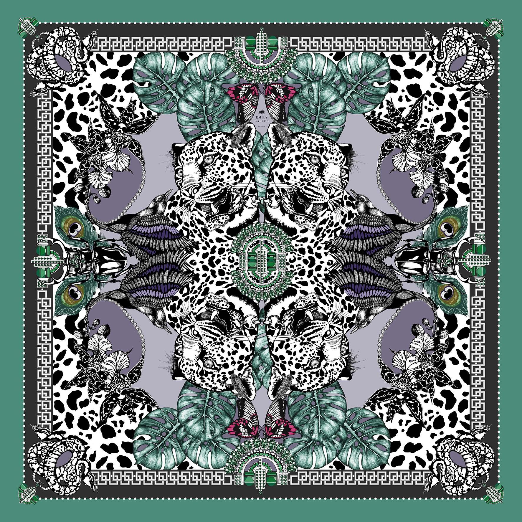 The Jewel & Jaguar Silk Scarf | 90x90cm - Emily Carter London